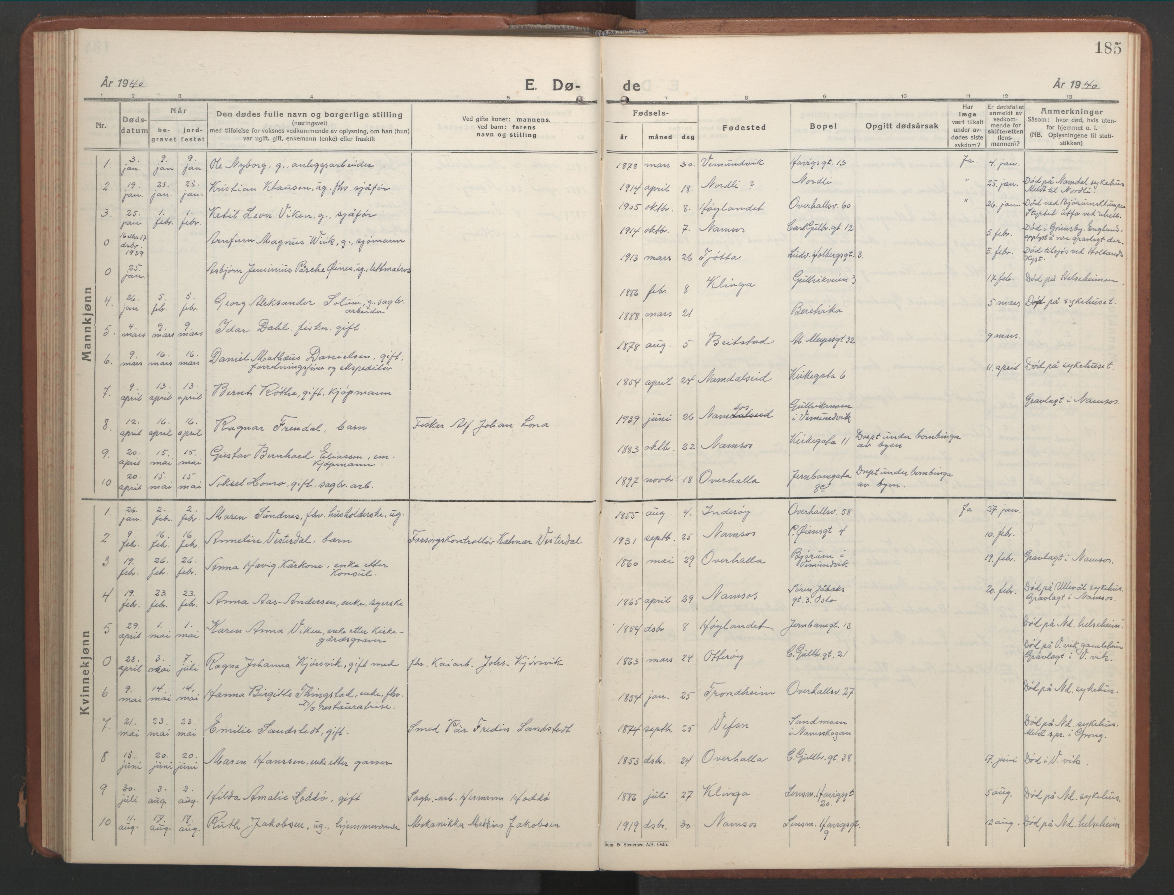 Ministerialprotokoller, klokkerbøker og fødselsregistre - Nord-Trøndelag, SAT/A-1458/768/L0583: Parish register (copy) no. 768C01, 1928-1953, p. 185