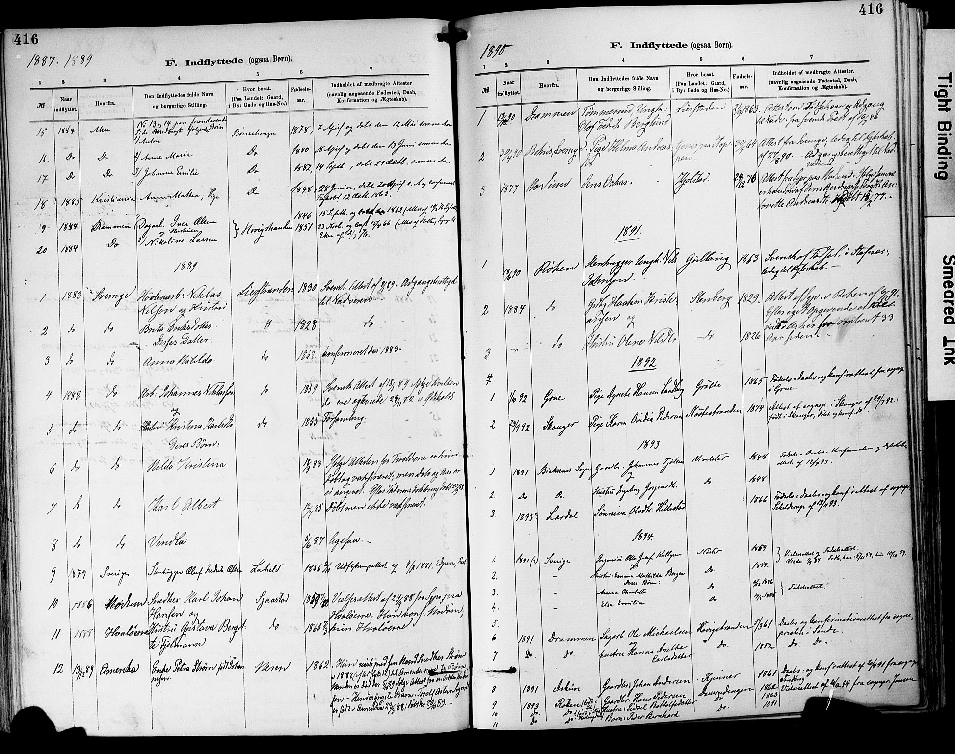 Lier kirkebøker, AV/SAKO-A-230/F/Fa/L0015: Parish register (official) no. I 15, 1883-1894, p. 416