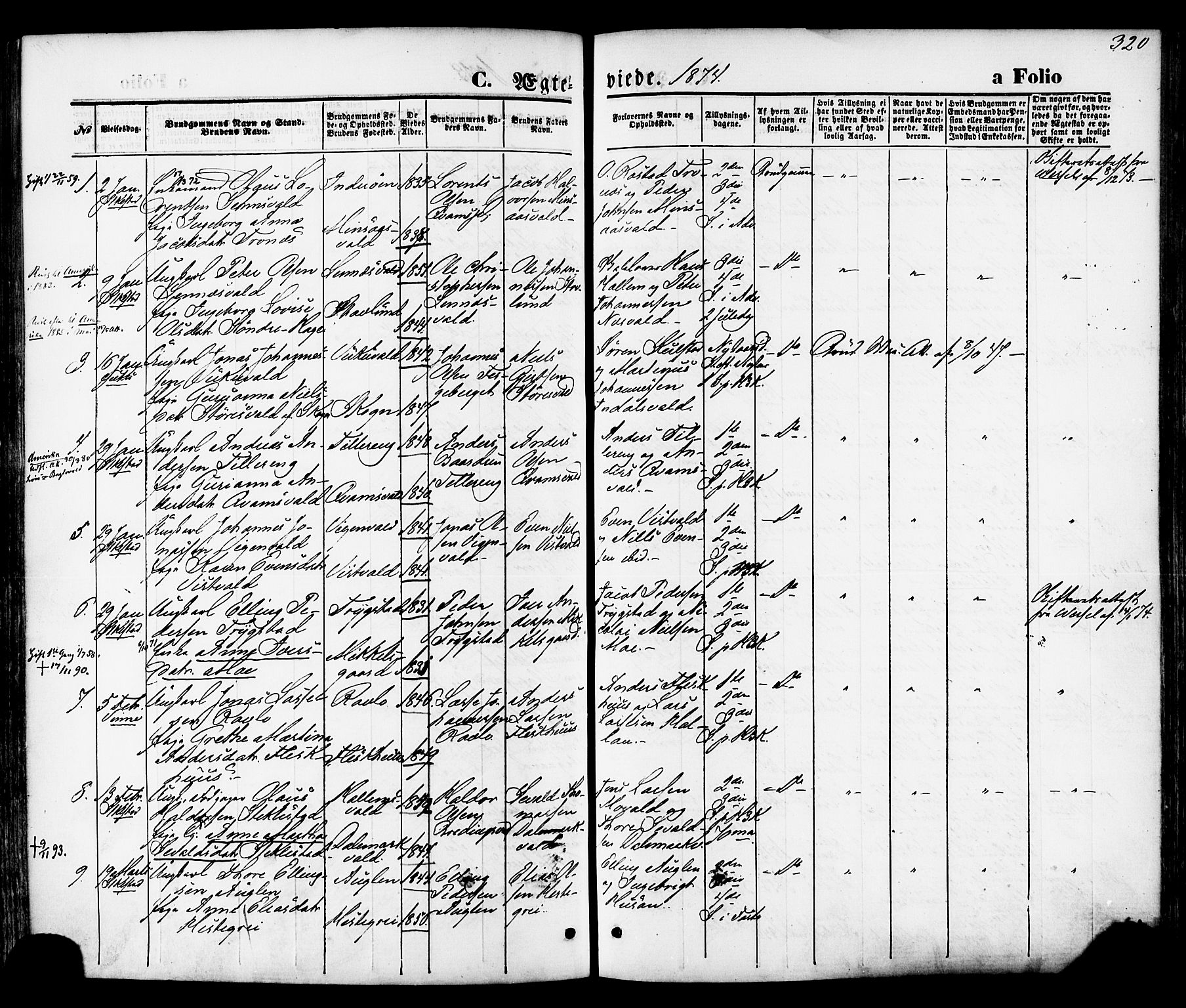 Ministerialprotokoller, klokkerbøker og fødselsregistre - Nord-Trøndelag, SAT/A-1458/723/L0242: Parish register (official) no. 723A11, 1870-1880, p. 320