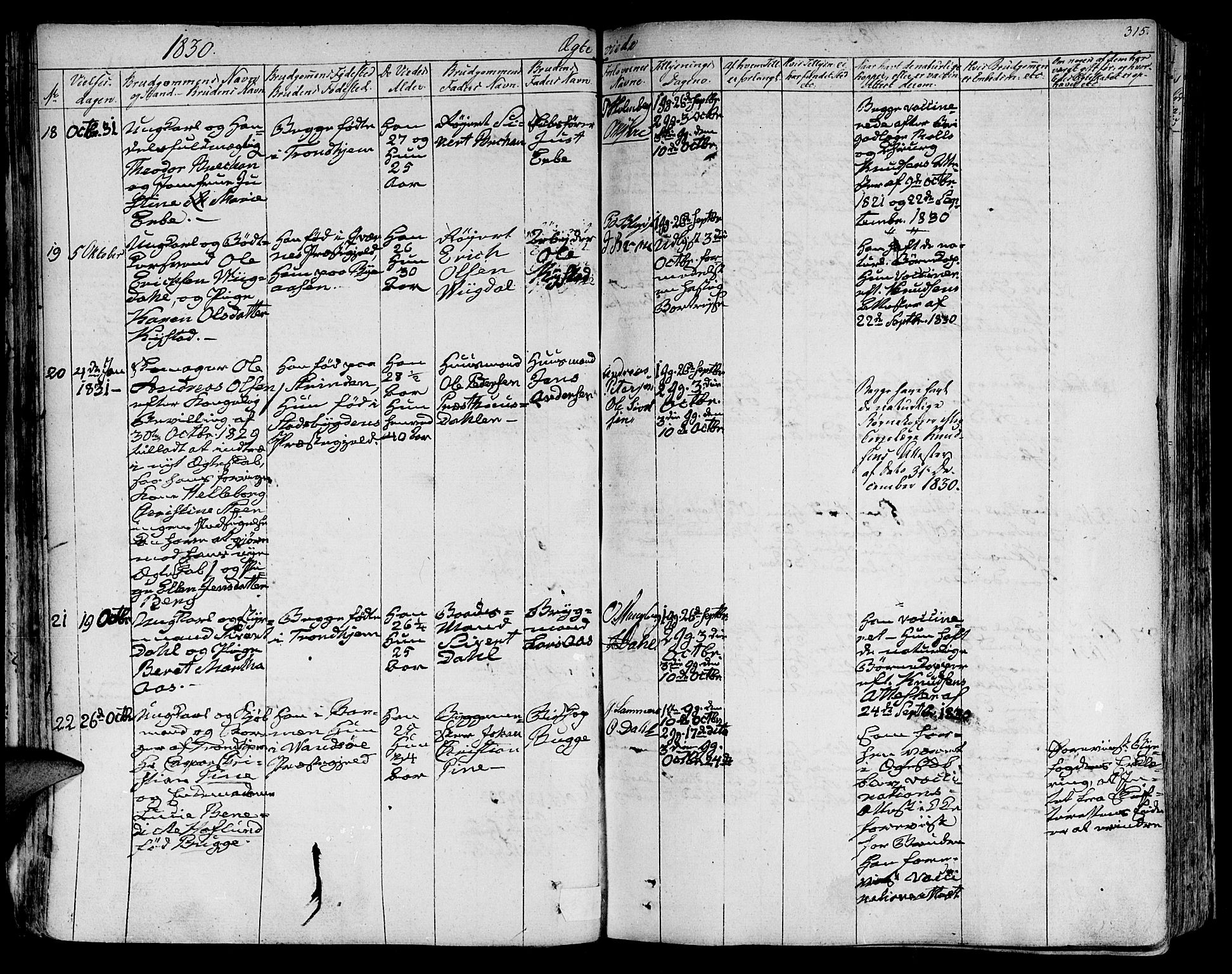 Ministerialprotokoller, klokkerbøker og fødselsregistre - Sør-Trøndelag, SAT/A-1456/602/L0109: Parish register (official) no. 602A07, 1821-1840, p. 315