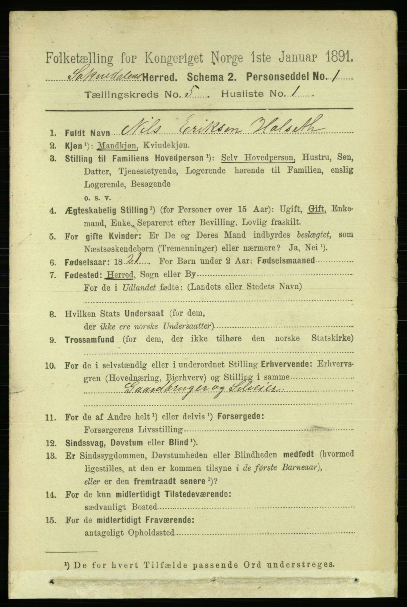 RA, 1891 census for 1649 Soknedal, 1891, p. 2088