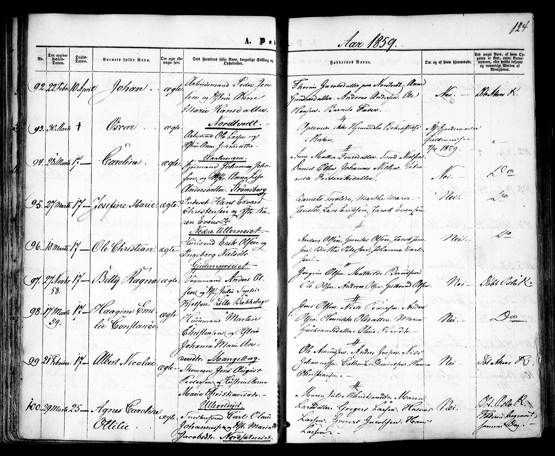 Vestre Aker prestekontor Kirkebøker, AV/SAO-A-10025/F/Fa/L0003: Parish register (official) no. 3, 1857-1868, p. 124