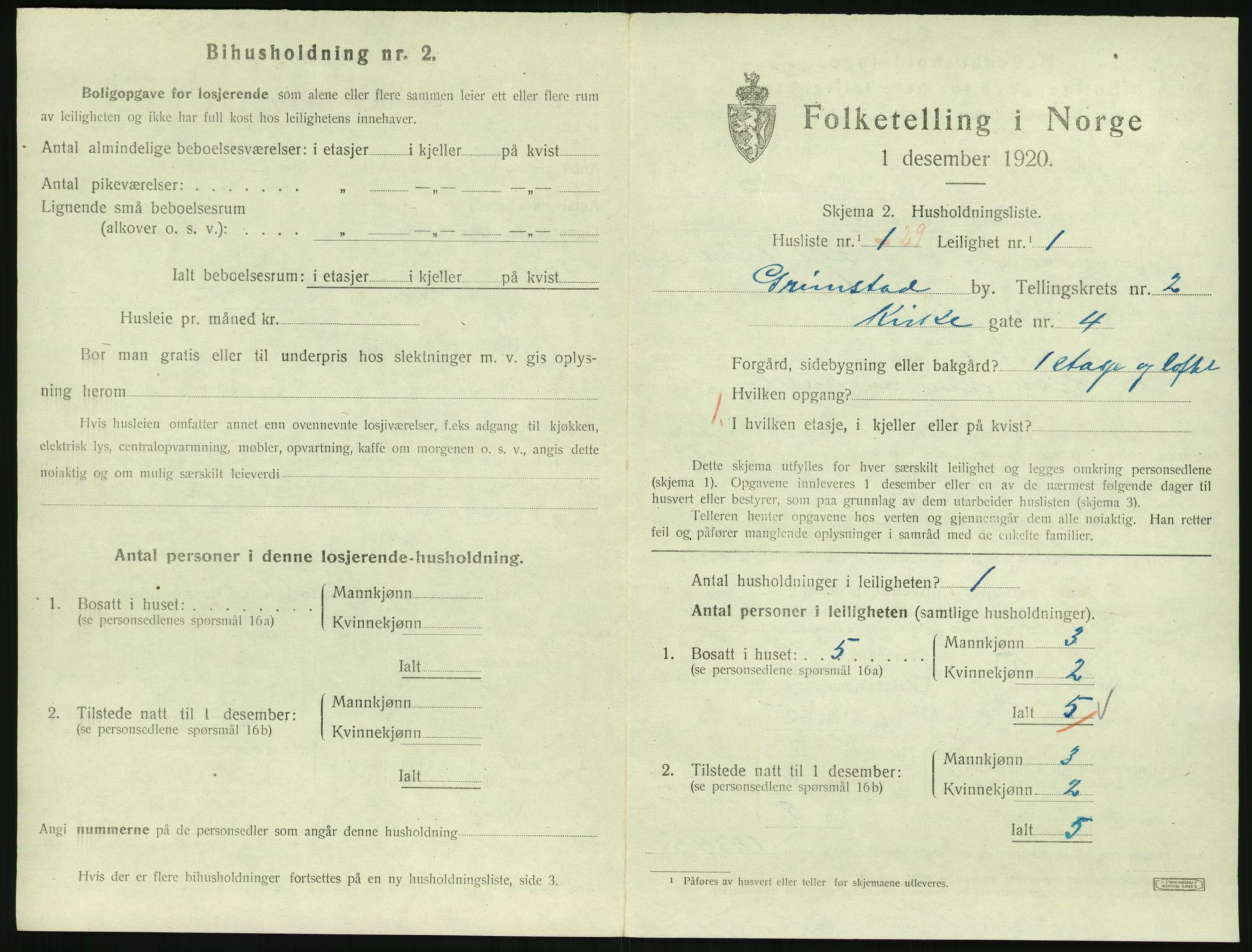 SAK, 1920 census for Grimstad, 1920, p. 1349