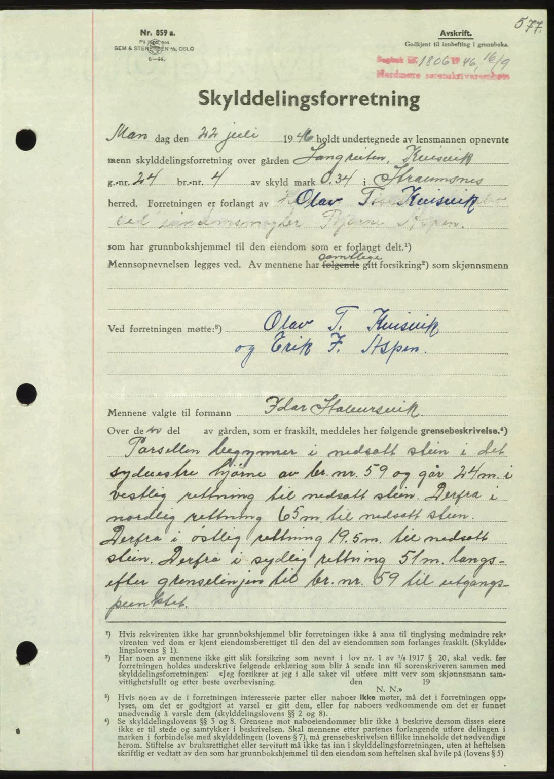 Nordmøre sorenskriveri, AV/SAT-A-4132/1/2/2Ca: Mortgage book no. A102, 1946-1946, Diary no: : 1806/1946