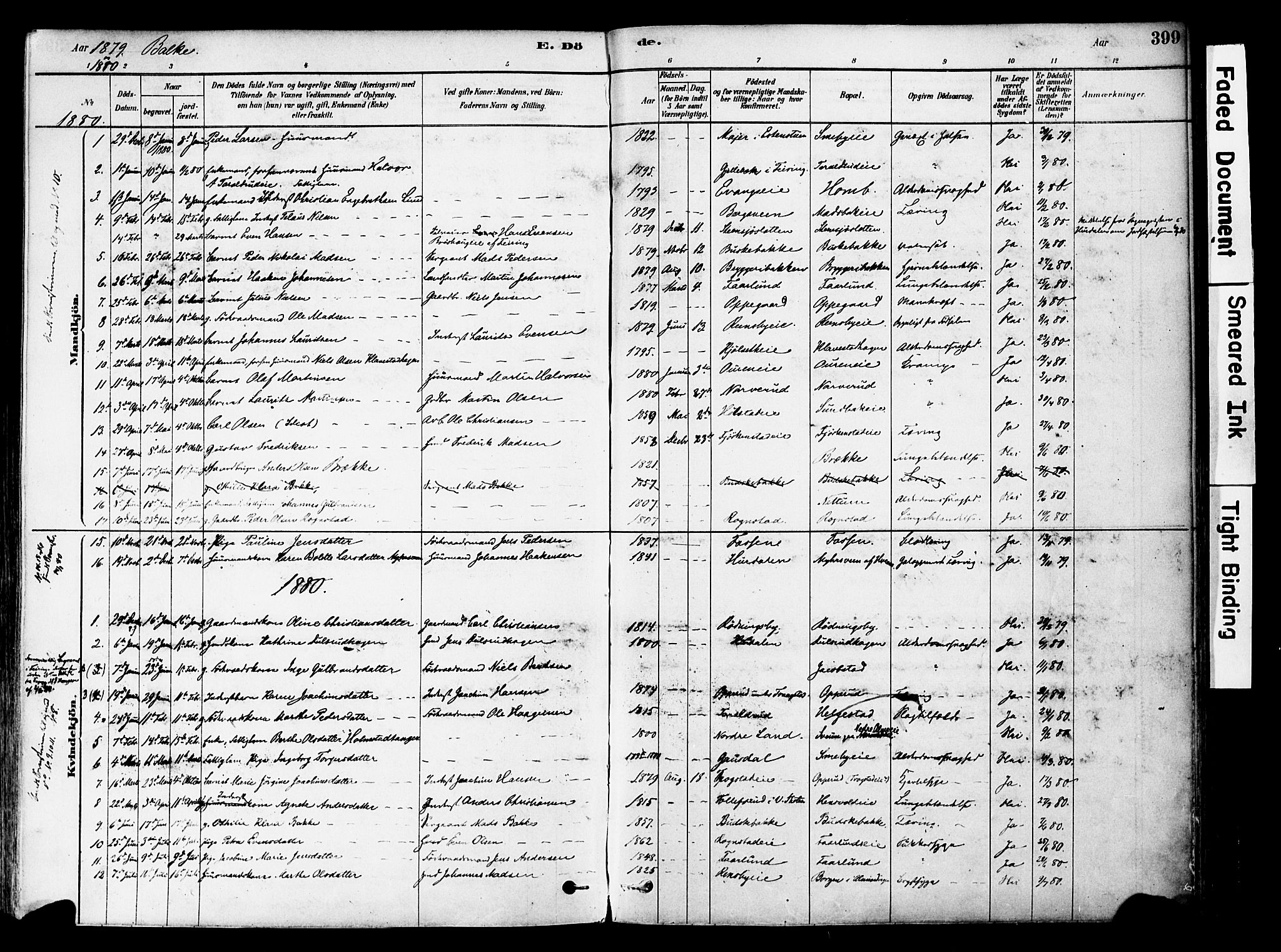 Østre Toten prestekontor, SAH/PREST-104/H/Ha/Haa/L0006: Parish register (official) no. 6 /2, 1878-1880, p. 399