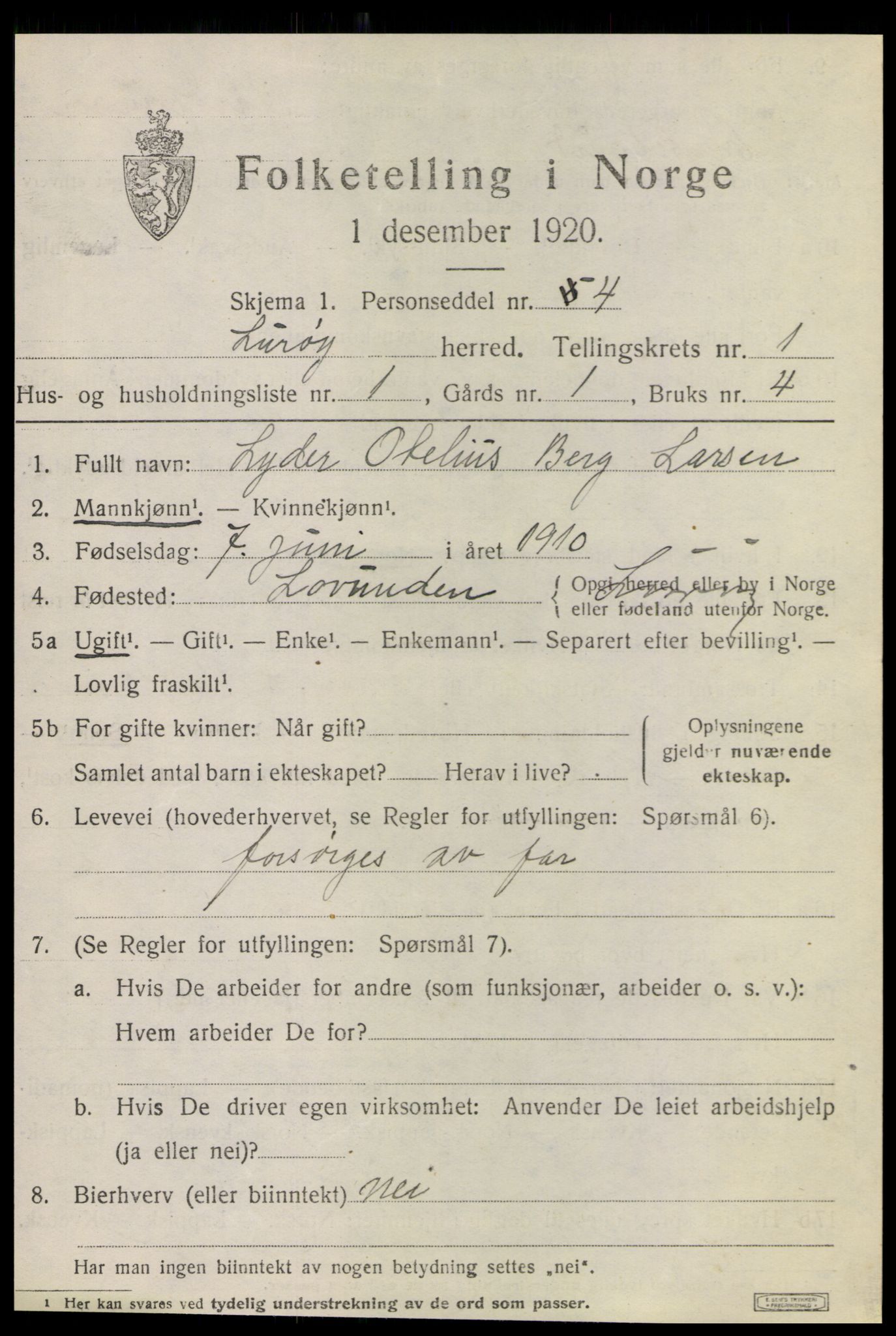 SAT, 1920 census for Lurøy, 1920, p. 967