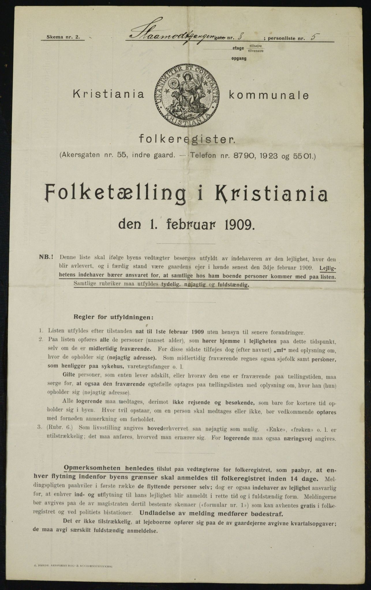 OBA, Municipal Census 1909 for Kristiania, 1909, p. 87957