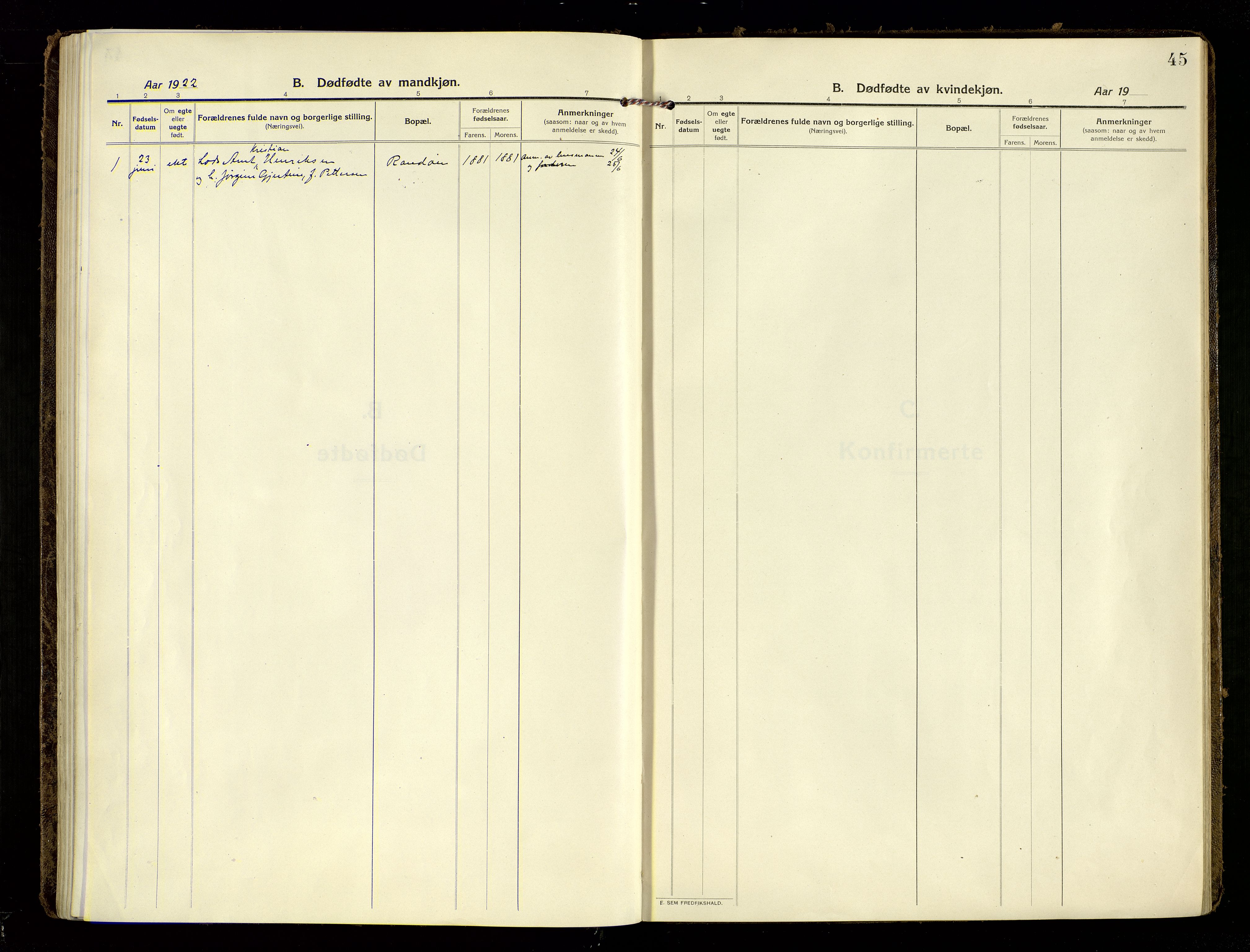 Oddernes sokneprestkontor, AV/SAK-1111-0033/F/Fa/Fab/L0004: Parish register (official) no. A 4, 1916-1935, p. 45