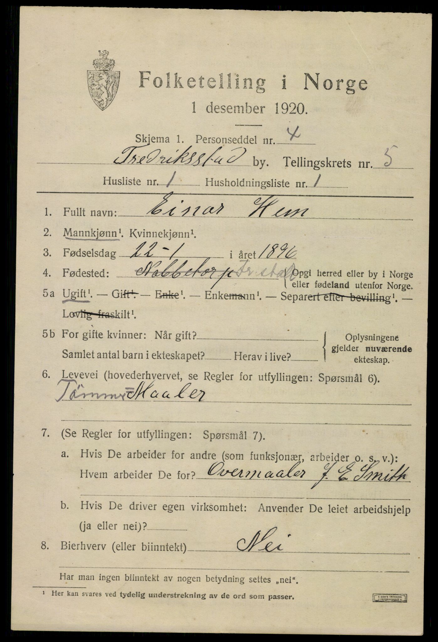 SAO, 1920 census for Fredrikstad, 1920, p. 18551