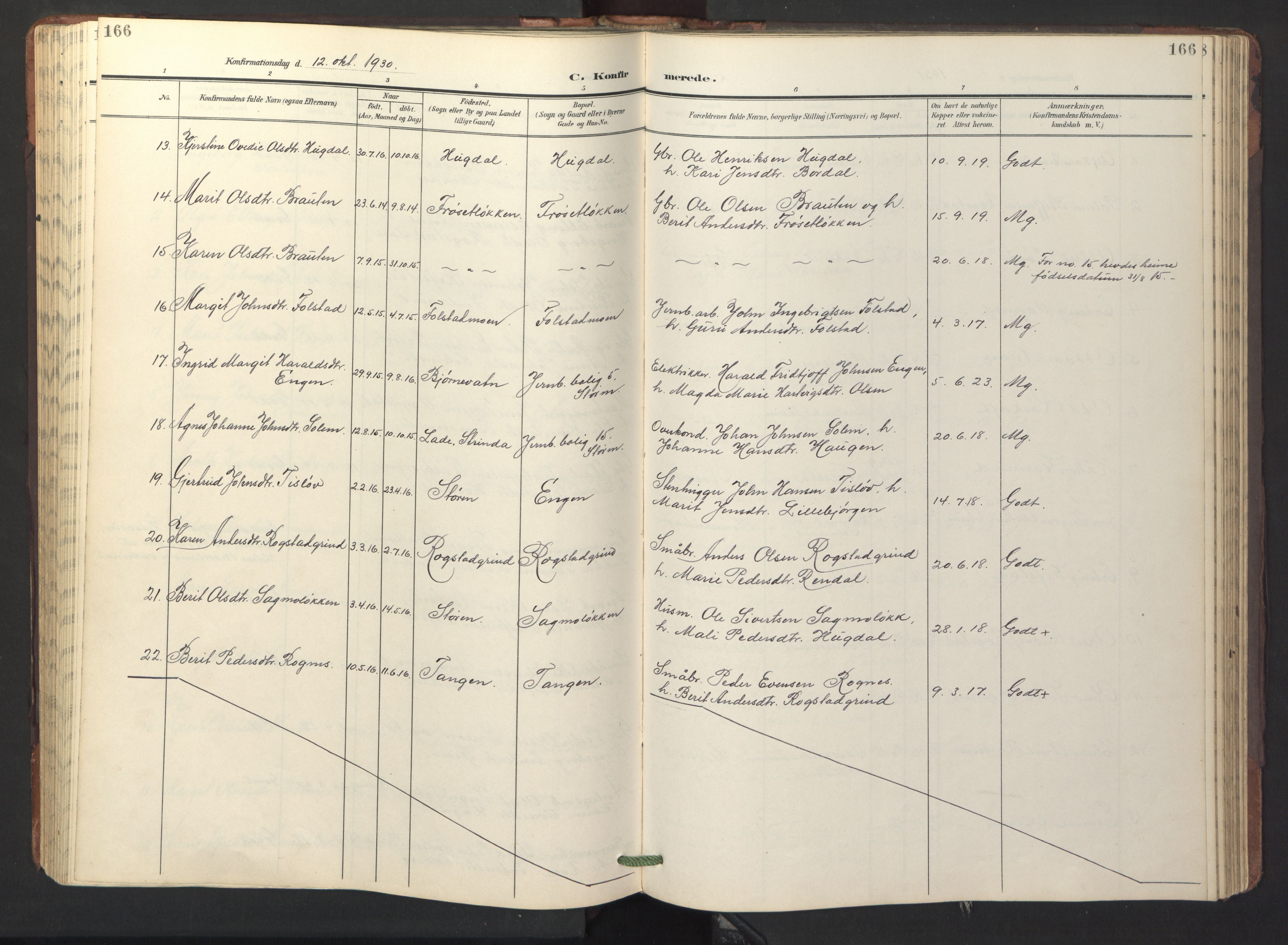 Ministerialprotokoller, klokkerbøker og fødselsregistre - Sør-Trøndelag, SAT/A-1456/687/L1019: Parish register (copy) no. 687C03, 1904-1931, p. 166