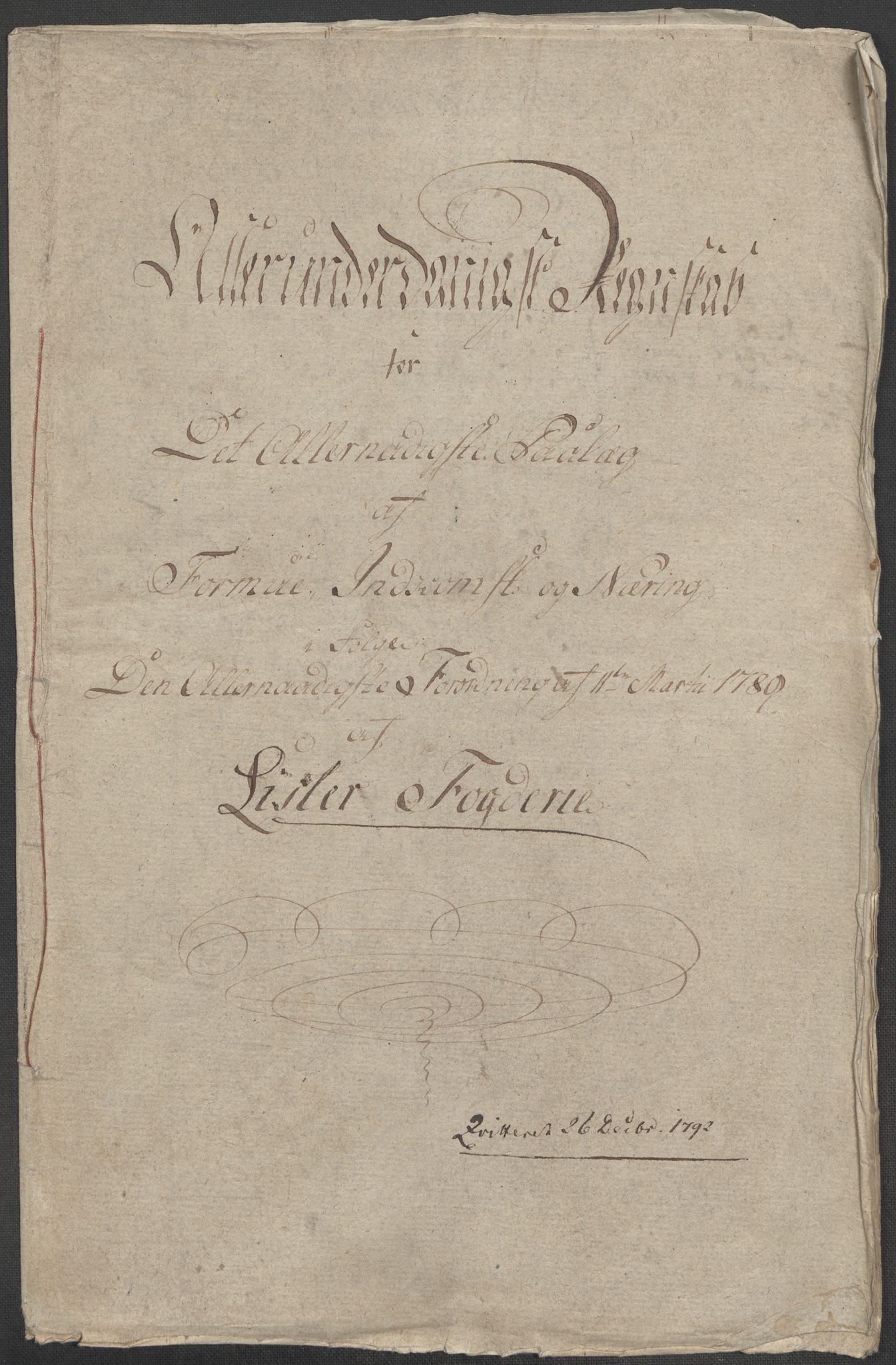 Rentekammeret inntil 1814, Reviderte regnskaper, Mindre regnskaper, AV/RA-EA-4068/Rf/Rfe/L0021: Larvik grevskap, Lista fogderi, 1789, p. 216