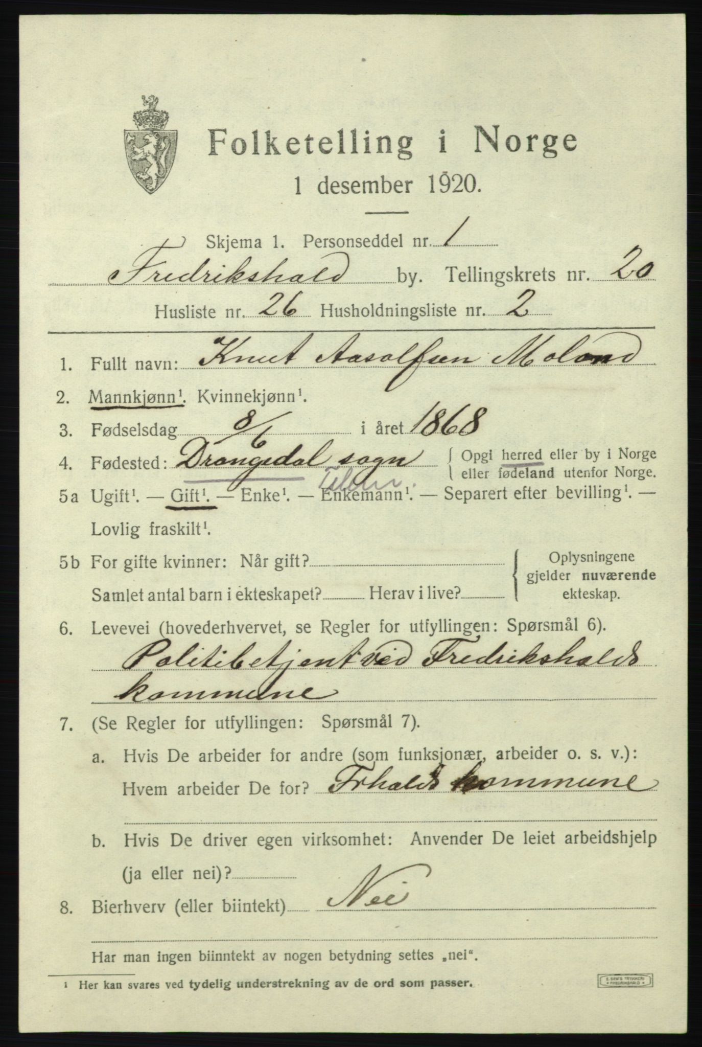 SAO, 1920 census for Fredrikshald, 1920, p. 29736