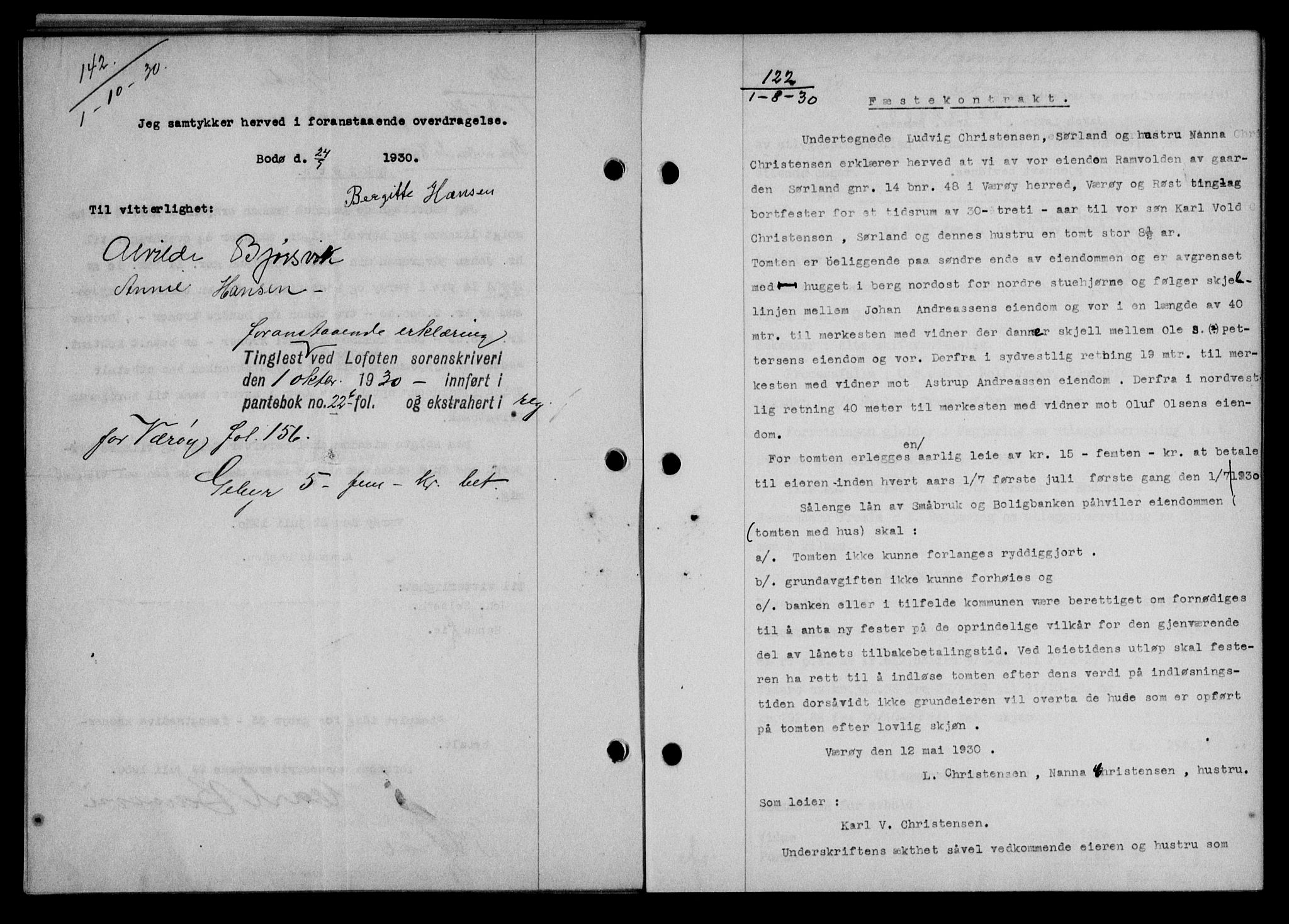 Lofoten sorenskriveri, SAT/A-0017/1/2/2C/L0022b: Mortgage book no. 22b, 1930-1930, Deed date: 01.08.1930