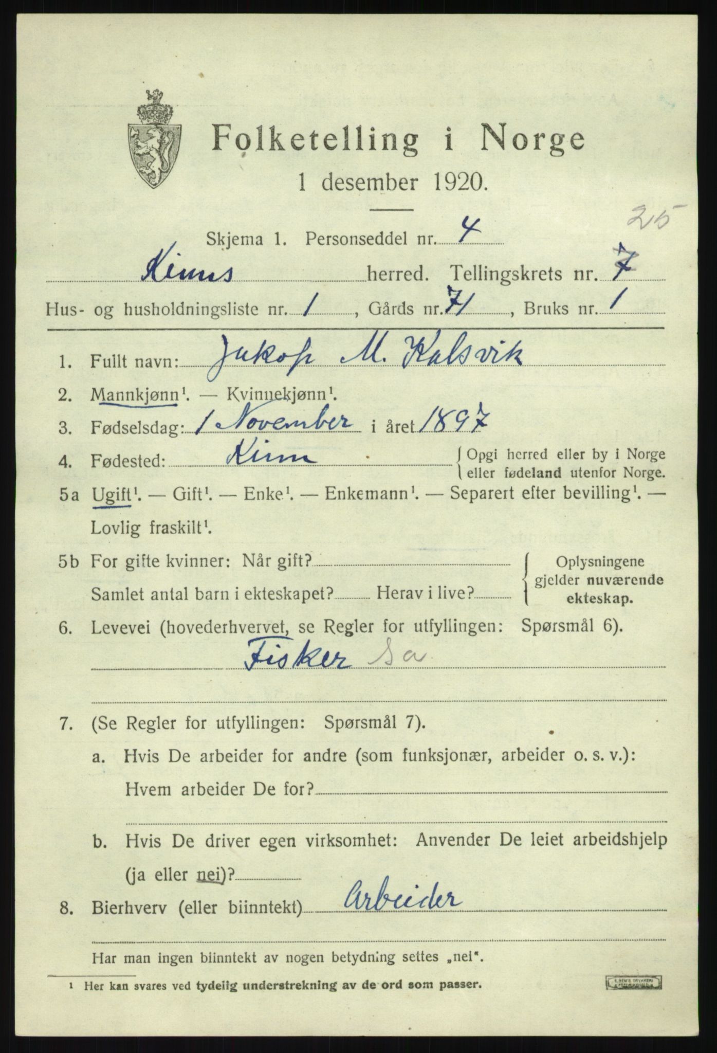 SAB, 1920 census for Kinn, 1920, p. 8711