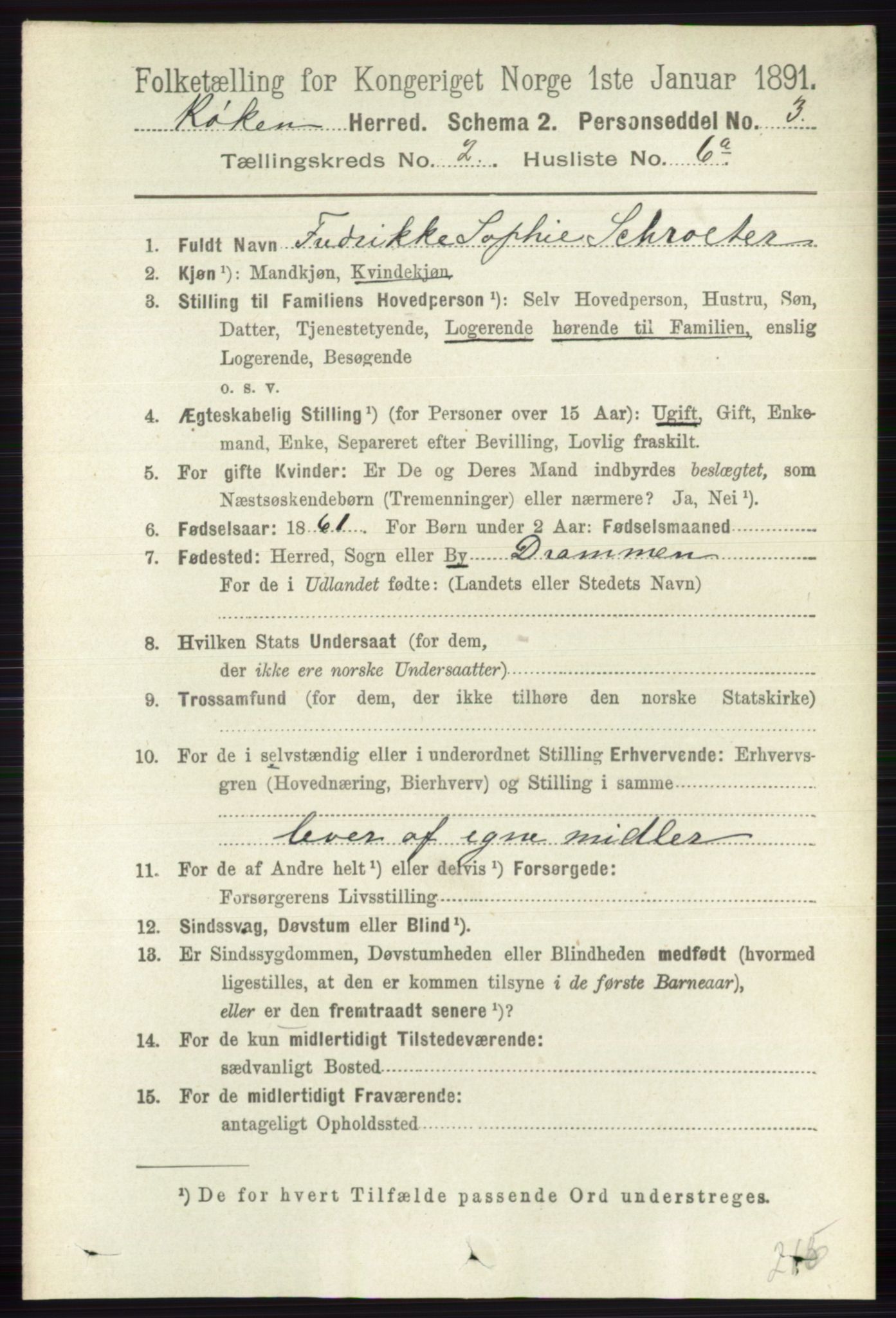 RA, 1891 census for 0627 Røyken, 1891, p. 586