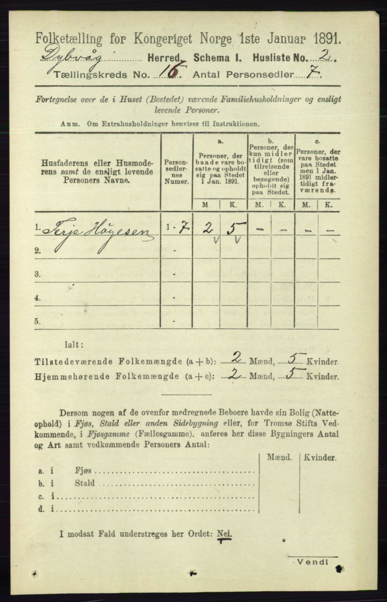 RA, 1891 census for 0915 Dypvåg, 1891, p. 6326