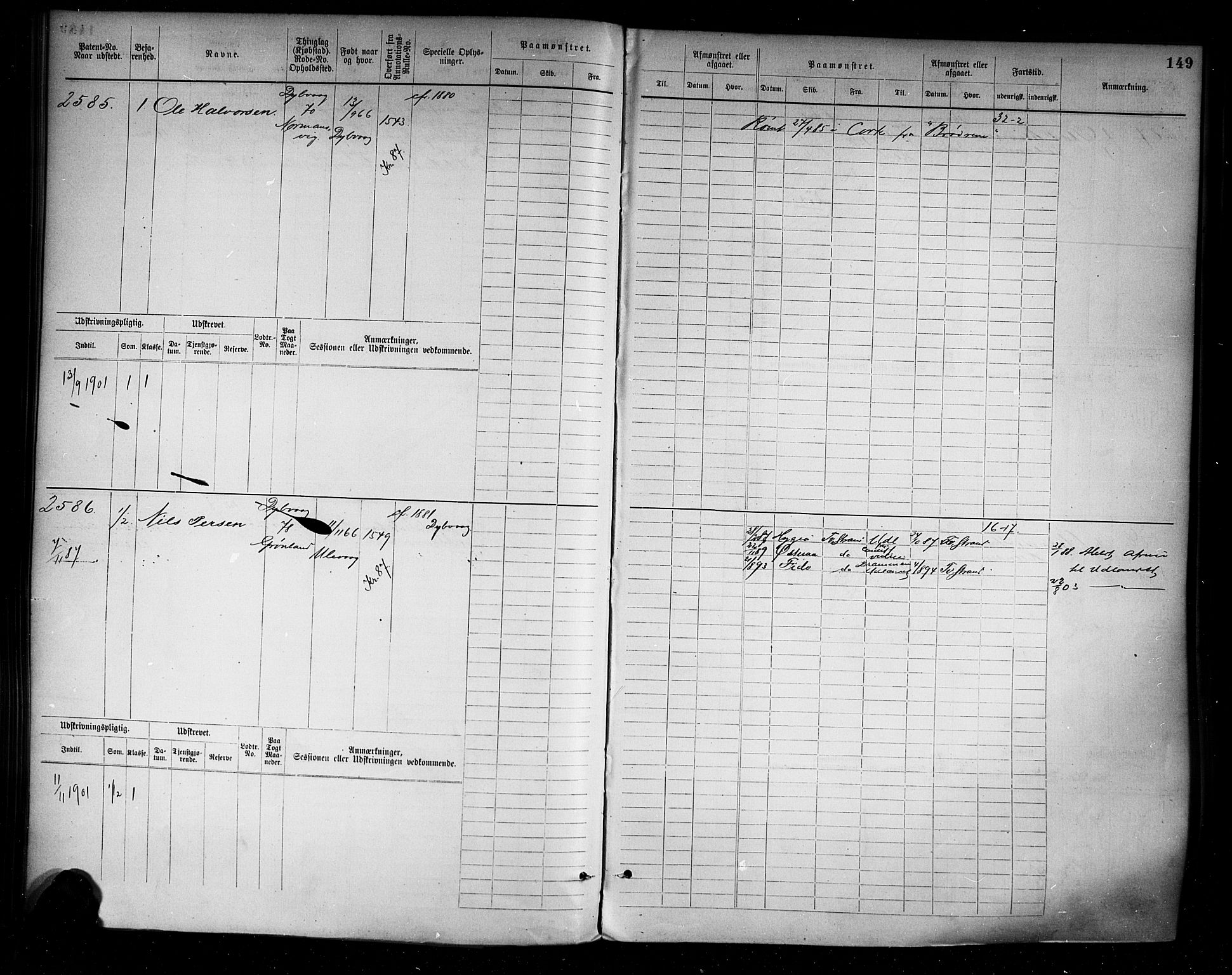 Tvedestrand mønstringskrets, AV/SAK-2031-0011/F/Fb/L0004: Hovedrulle A nr 2289-3056, R-5, 1880-1910, p. 154