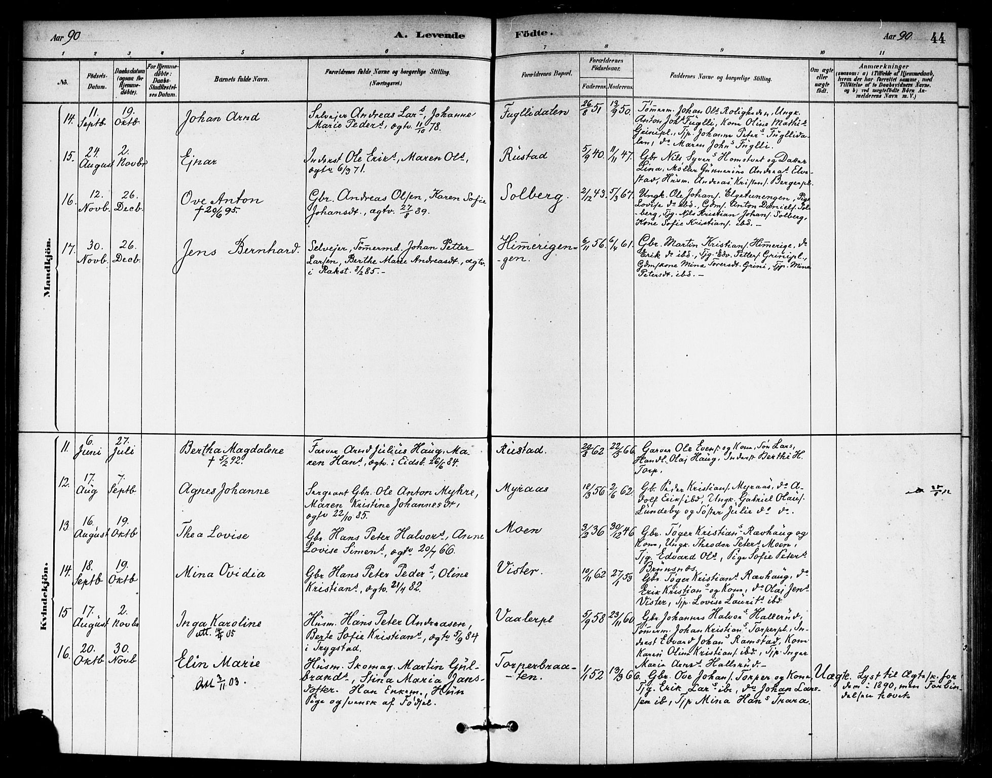 Eidsberg prestekontor Kirkebøker, AV/SAO-A-10905/F/Fb/L0001: Parish register (official) no. II 1, 1879-1900, p. 44