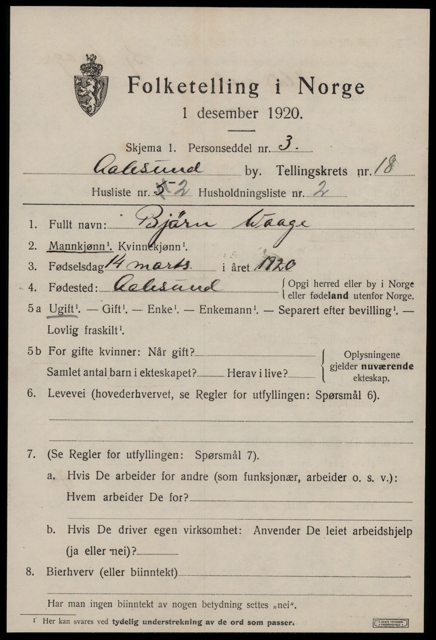 SAT, 1920 census for Ålesund, 1920, p. 34046