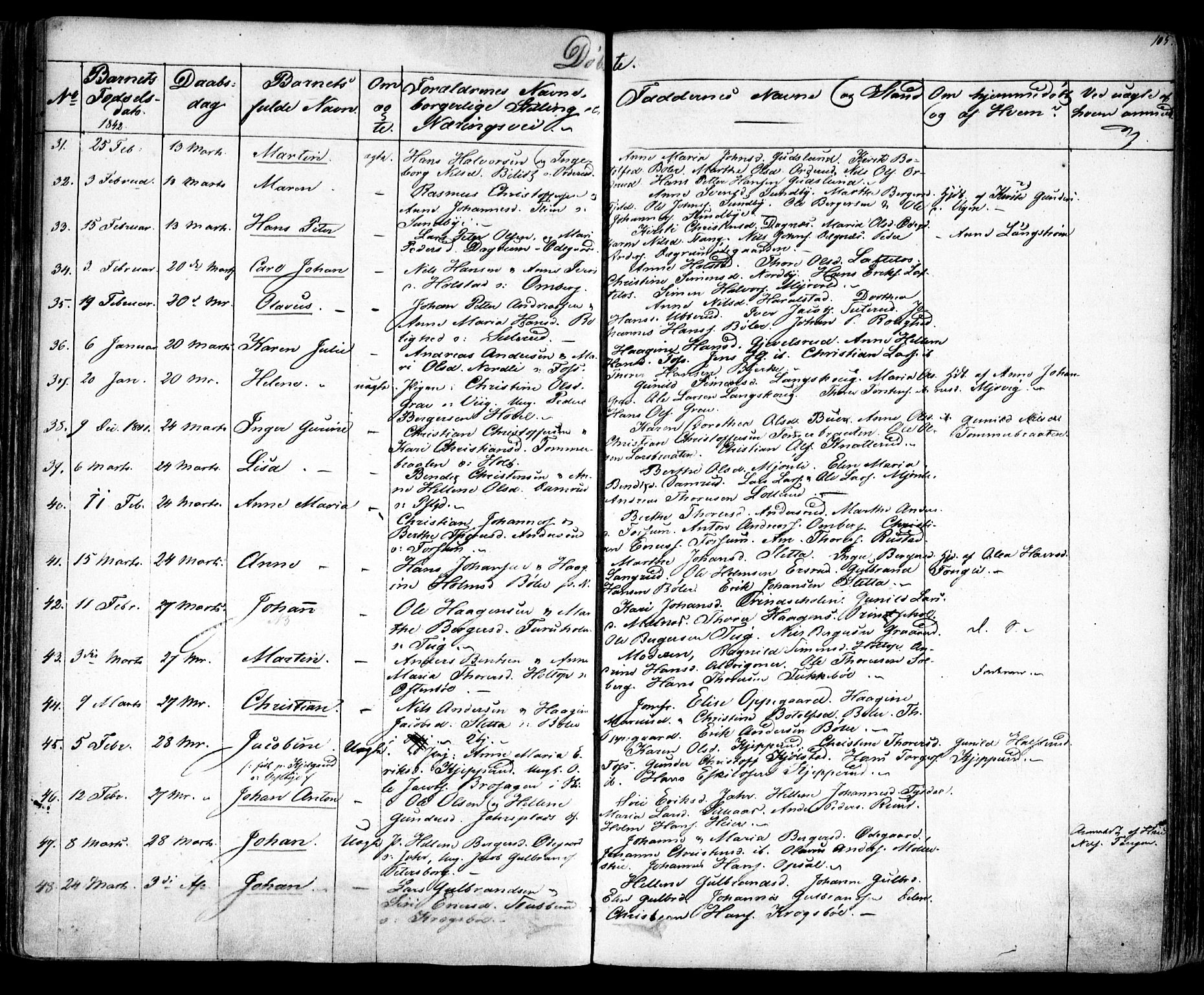 Enebakk prestekontor Kirkebøker, AV/SAO-A-10171c/F/Fa/L0009: Parish register (official) no. I 9, 1832-1861, p. 105