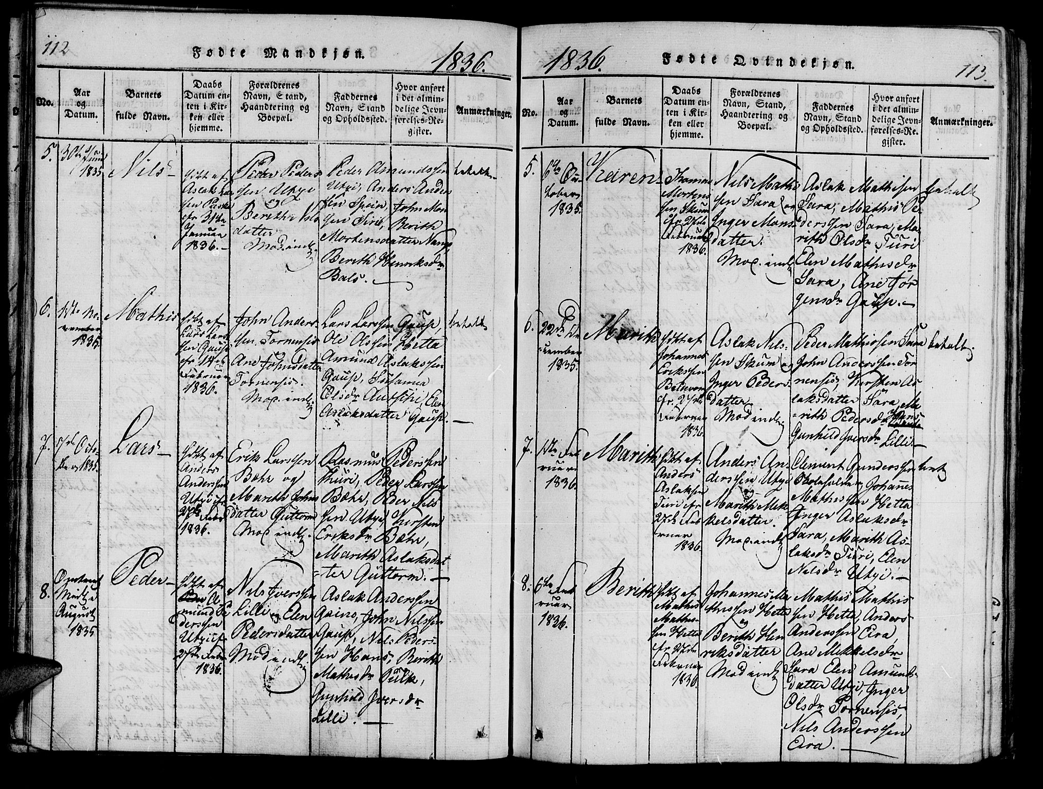 Kistrand/Porsanger sokneprestembete, SATØ/S-1351/H/Ha/L0010.kirke: Parish register (official) no. 10, 1821-1842, p. 112-113