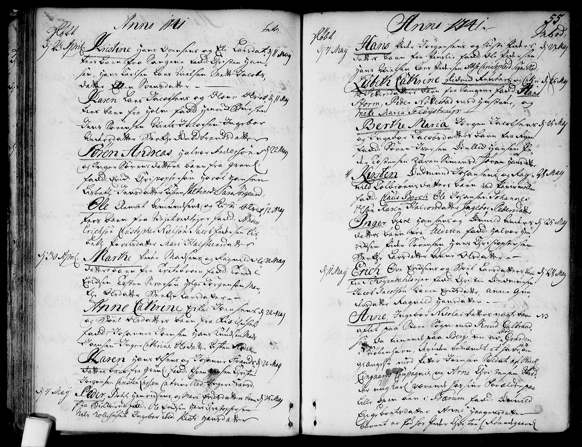 Aker prestekontor kirkebøker, SAO/A-10861/F/L0007: Parish register (official) no. 7, 1734-1748, p. 55