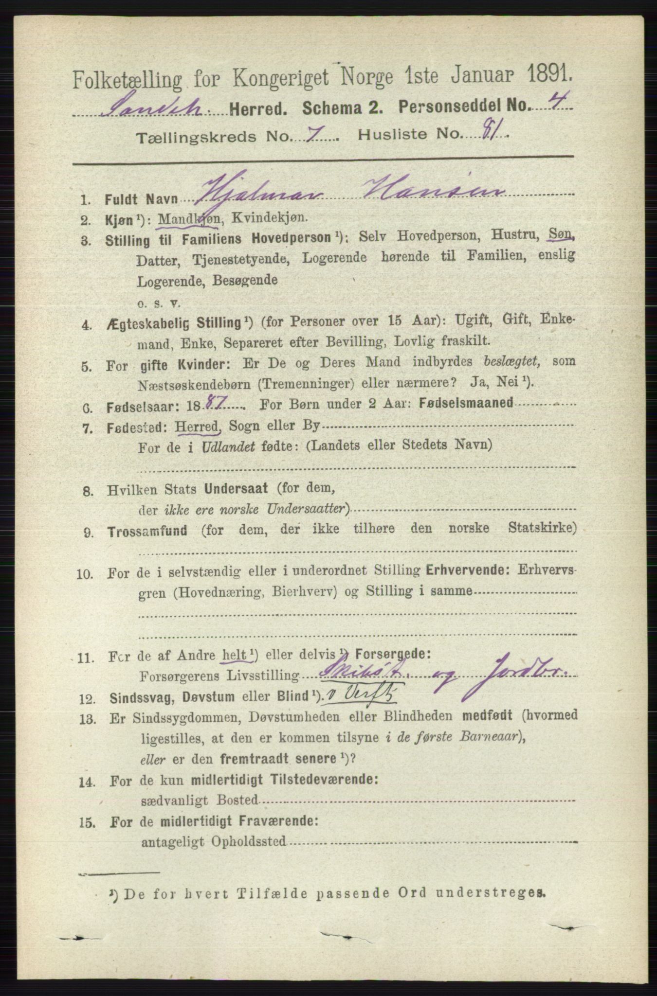 RA, 1891 census for 0724 Sandeherred, 1891, p. 4519