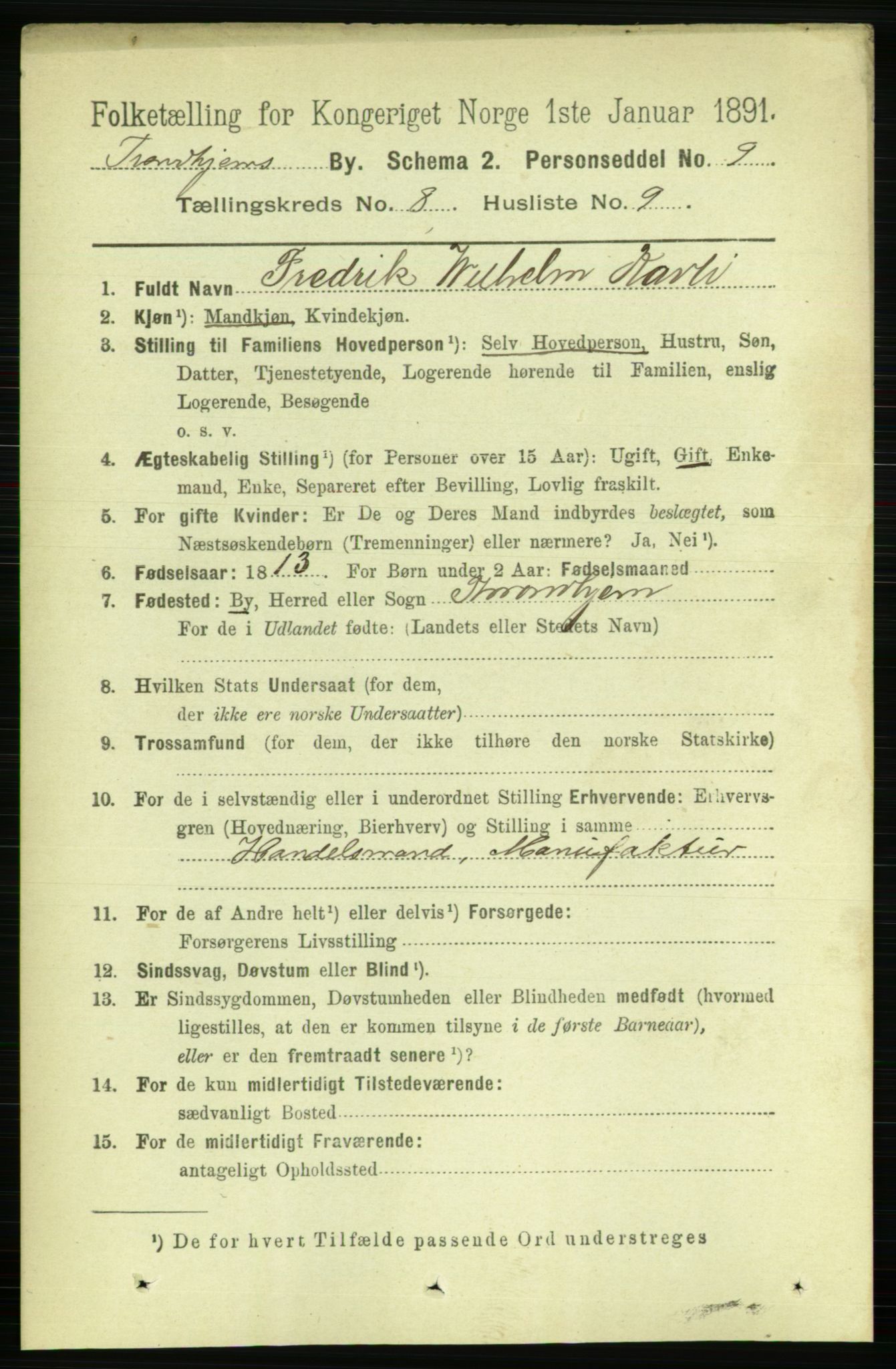 RA, 1891 census for 1601 Trondheim, 1891, p. 6865