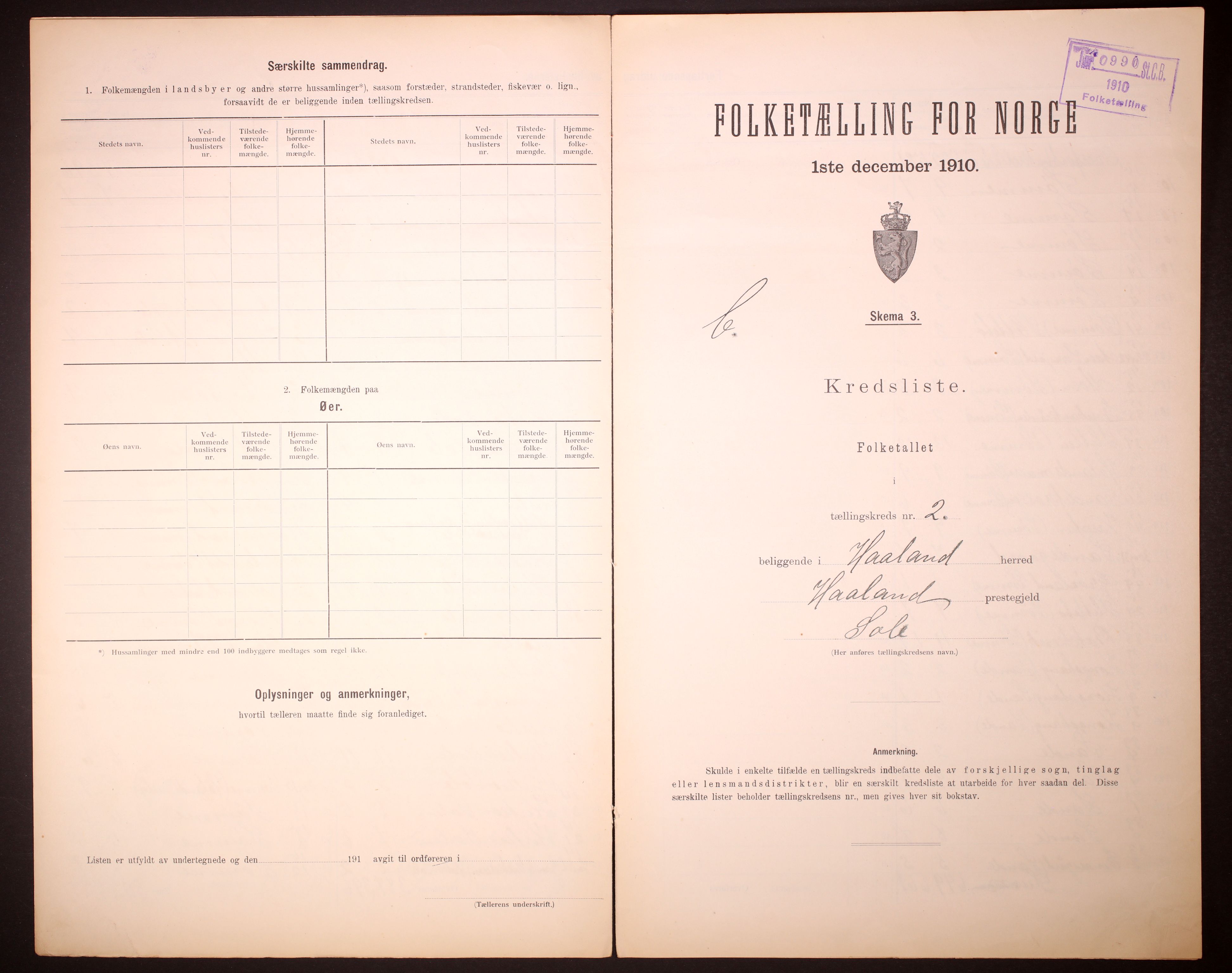 RA, 1910 census for Håland, 1910, p. 12
