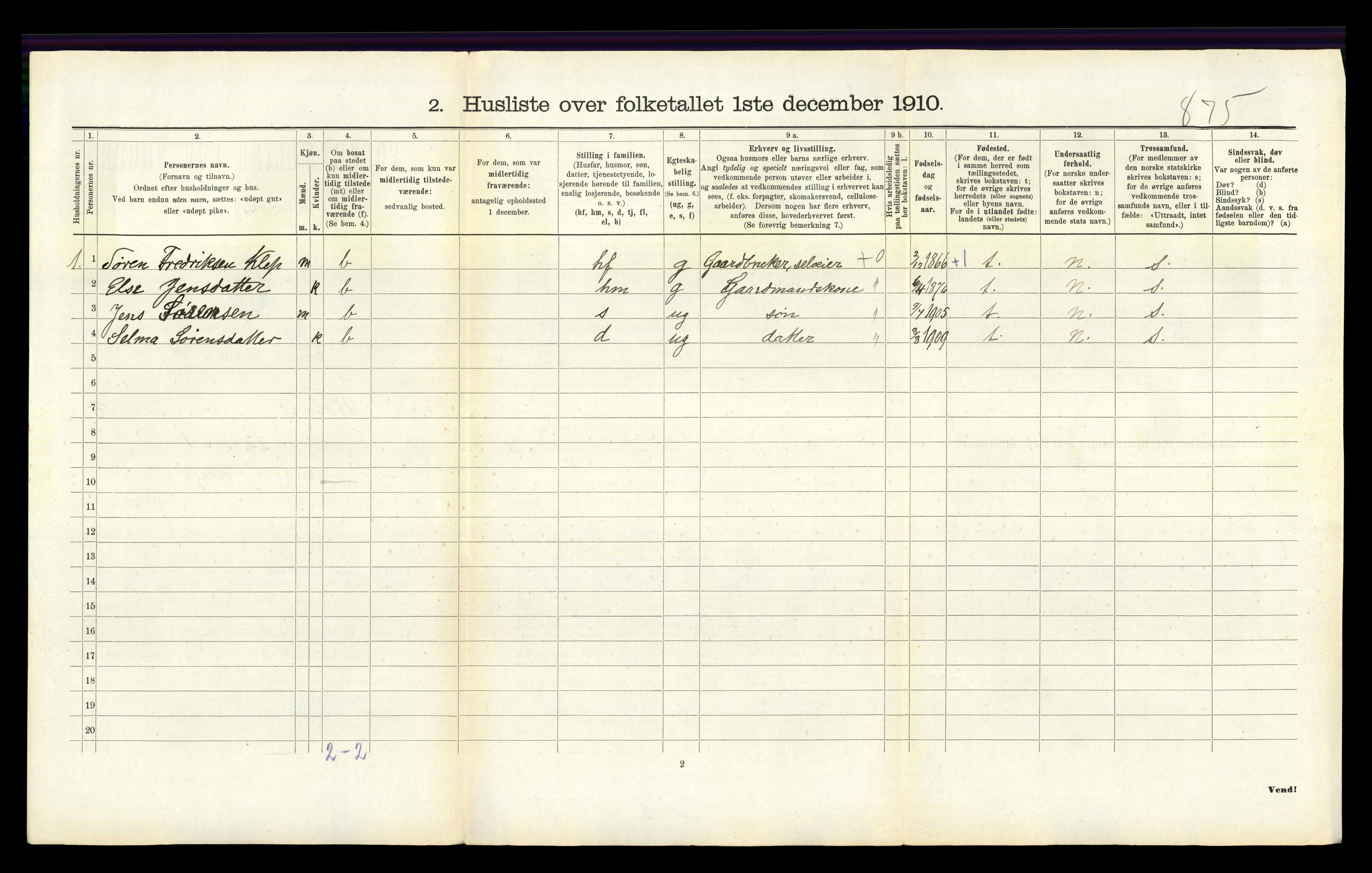 RA, 1910 census for Holum, 1910, p. 471