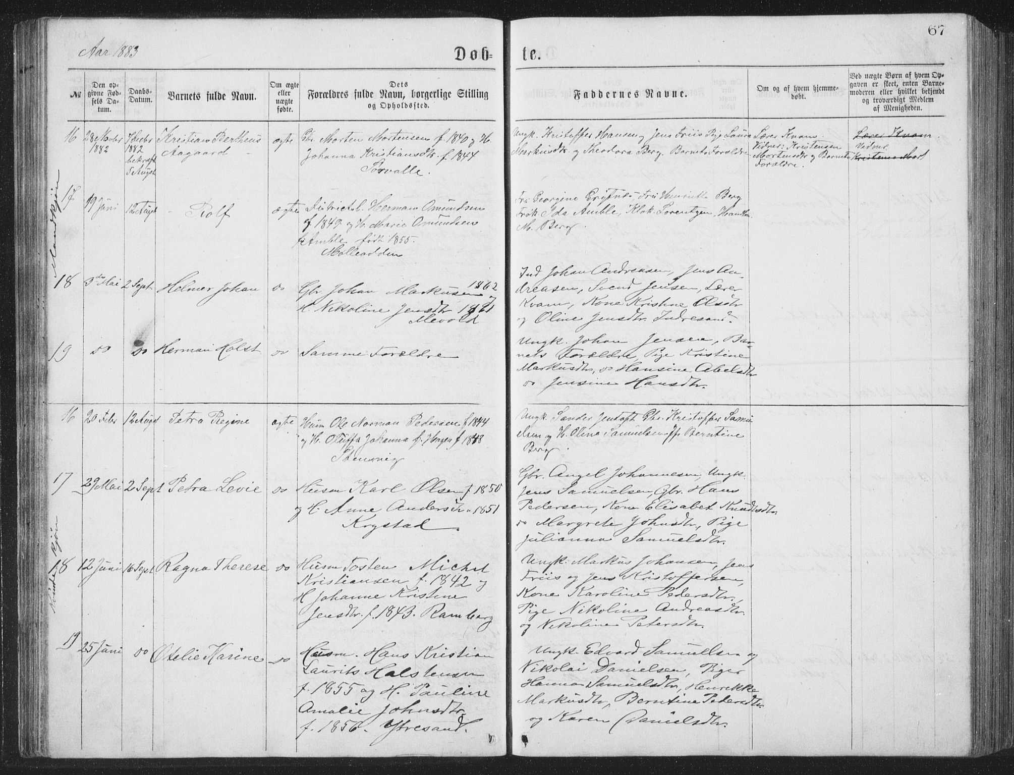 Ministerialprotokoller, klokkerbøker og fødselsregistre - Nordland, AV/SAT-A-1459/885/L1213: Parish register (copy) no. 885C02, 1874-1892, p. 67