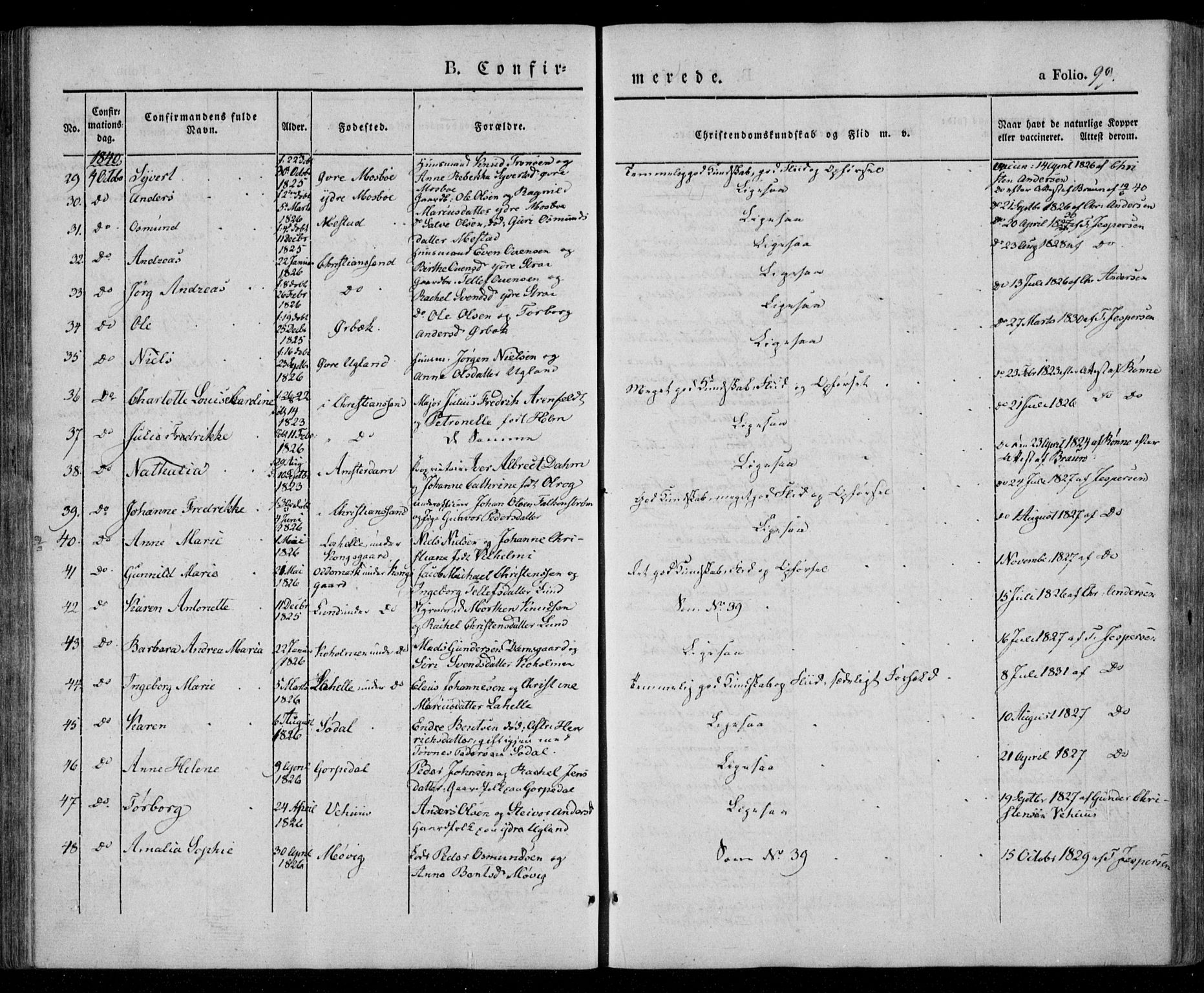 Oddernes sokneprestkontor, AV/SAK-1111-0033/F/Fa/Faa/L0006: Parish register (official) no. A 6, 1838-1851, p. 99