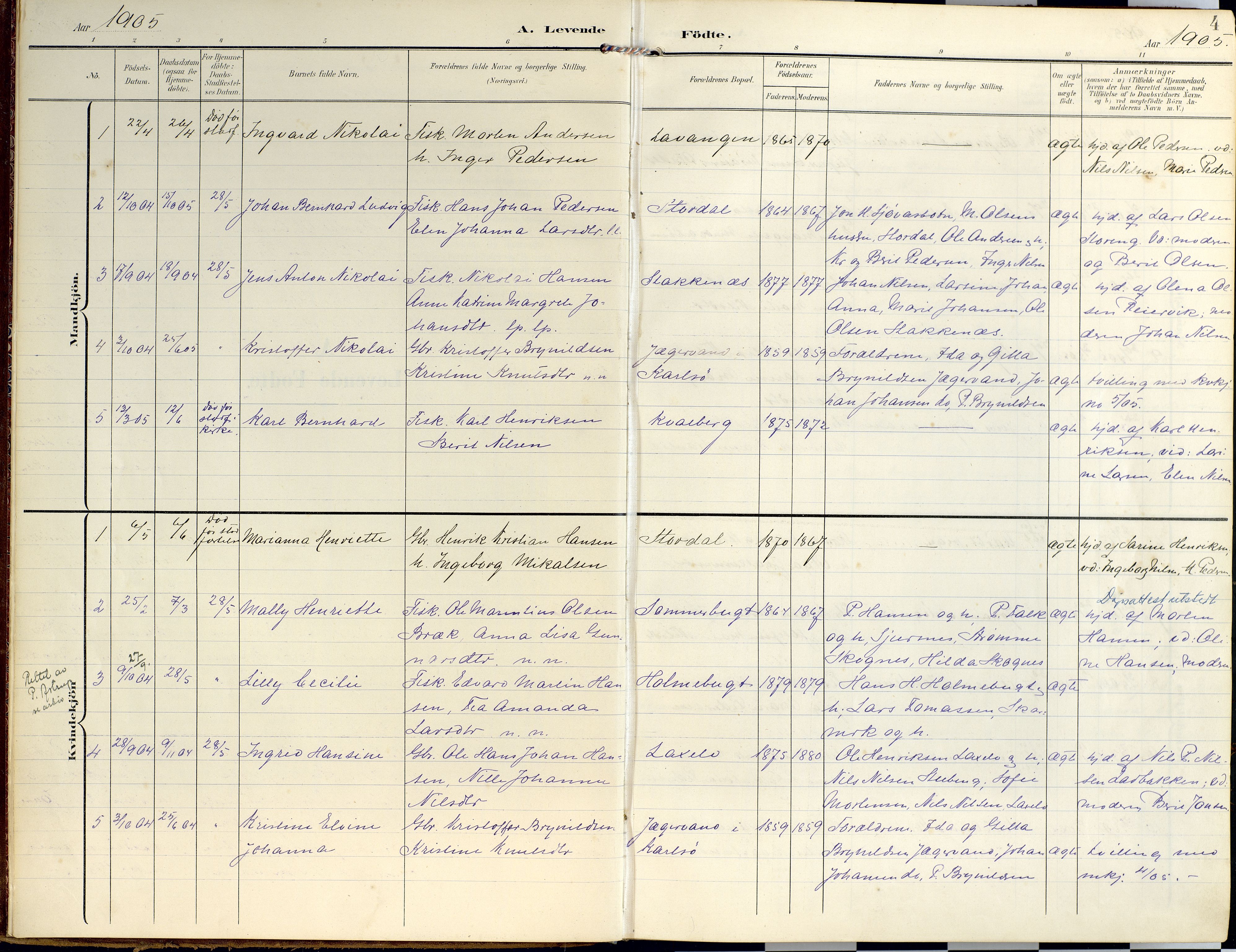 Lyngen sokneprestembete, SATØ/S-1289/H/He/Hea/L0014kirke: Parish register (official) no. 14, 1905-1920, p. 4