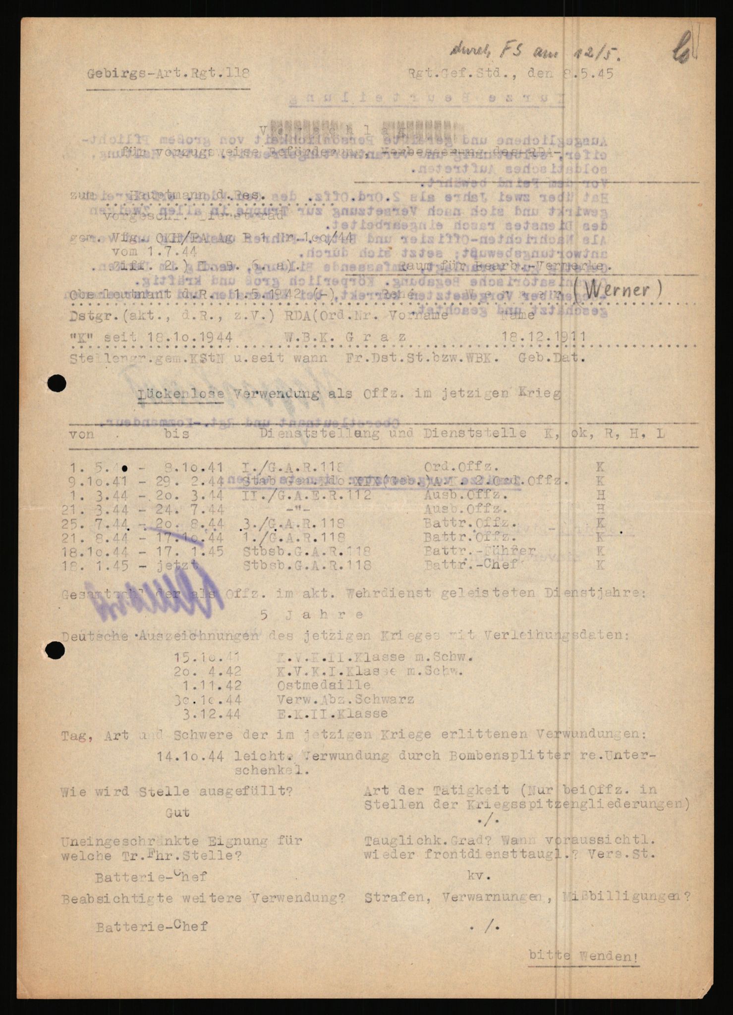 Forsvarets Overkommando. 2 kontor. Arkiv 11.4. Spredte tyske arkivsaker, AV/RA-RAFA-7031/D/Dar/Dara/L0019: Personalbøker og diverse, 1940-1945, p. 646