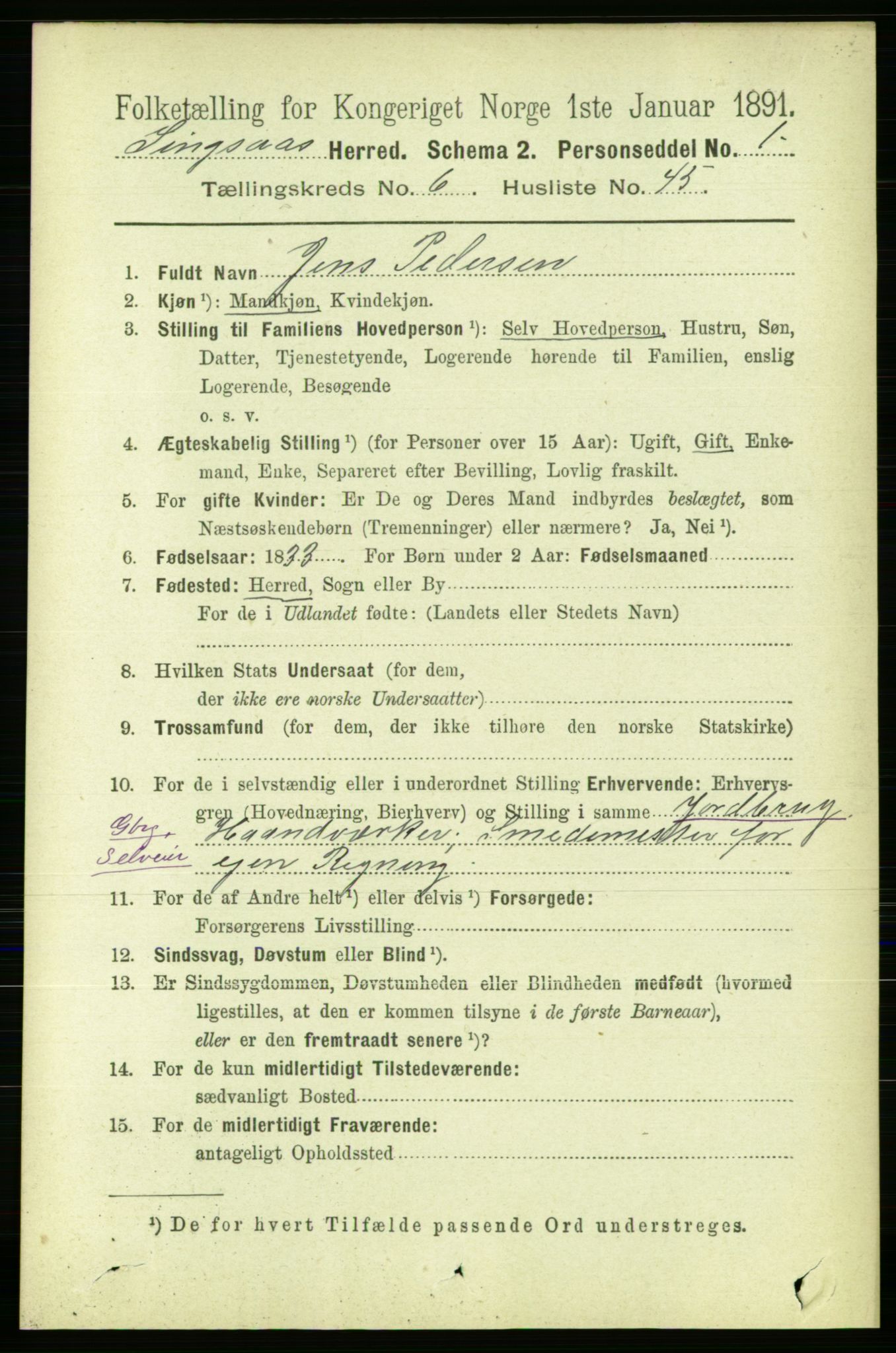 RA, 1891 census for 1646 Singsås, 1891, p. 1552