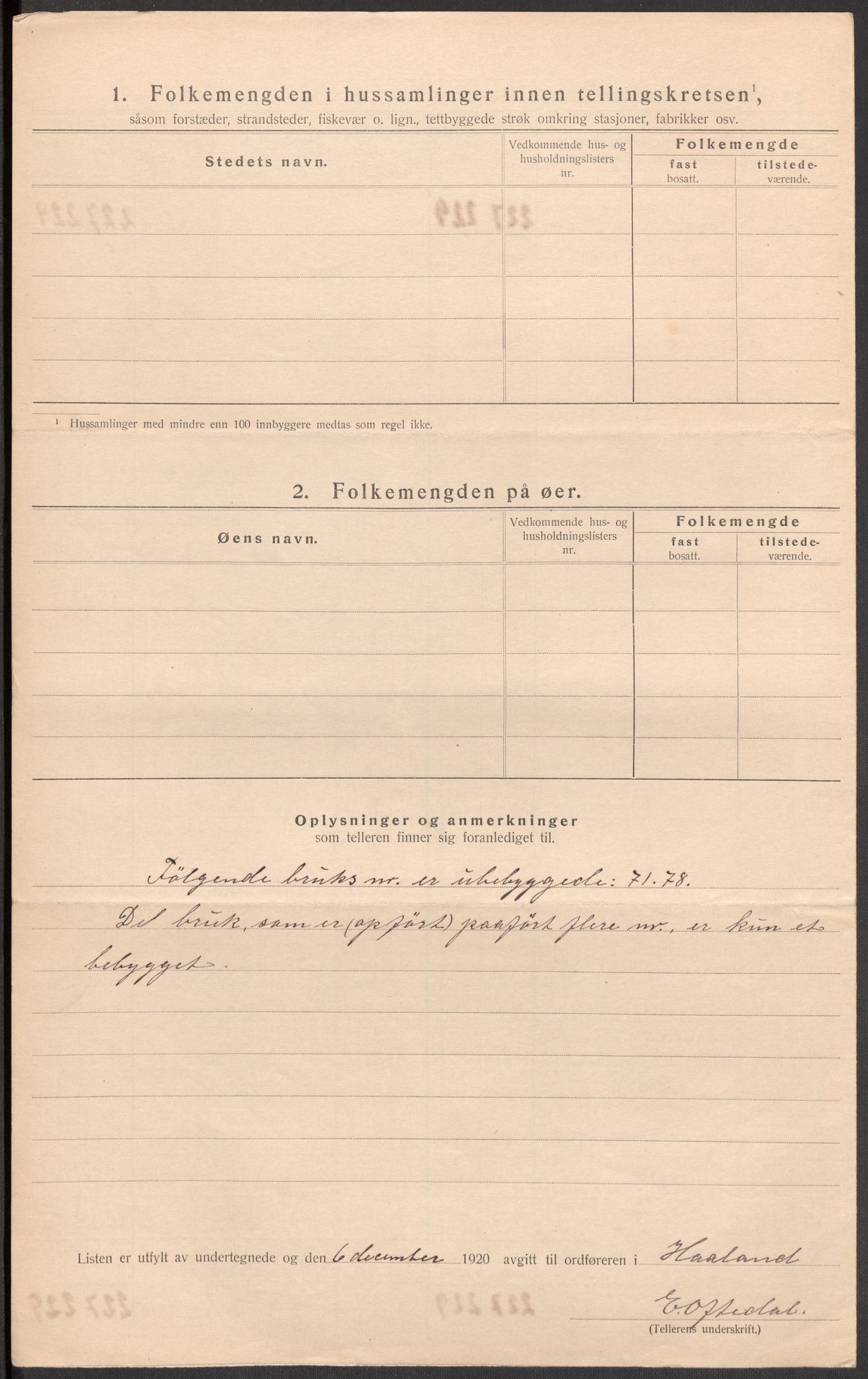 SAST, 1920 census for Håland, 1920, p. 44