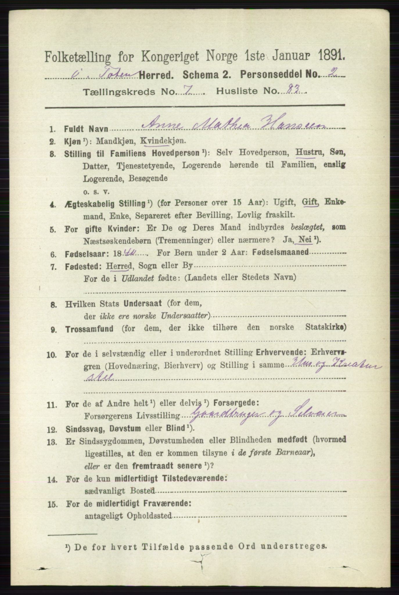 RA, 1891 census for 0528 Østre Toten, 1891, p. 4917