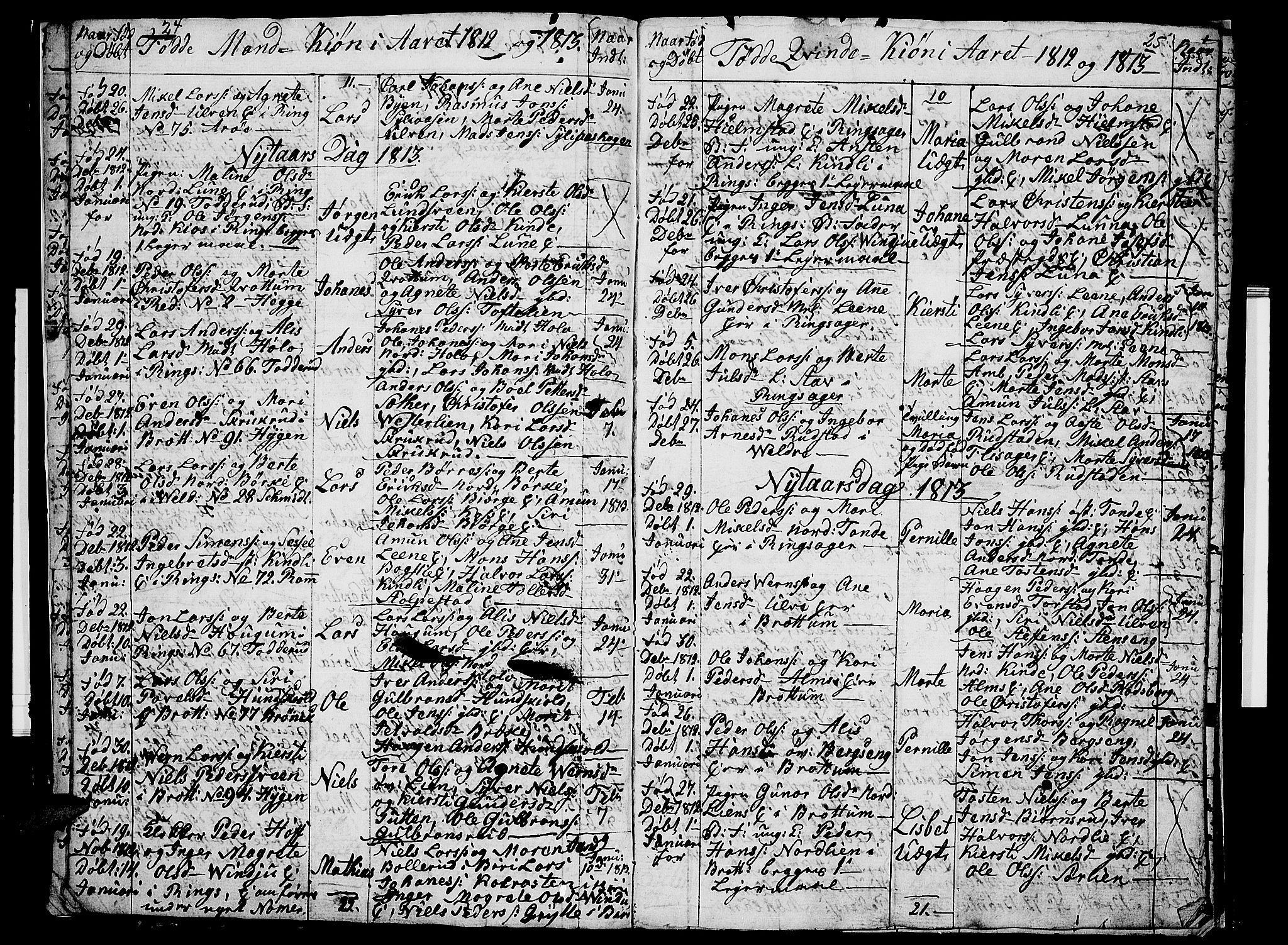 Ringsaker prestekontor, SAH/PREST-014/I/Ia/L0005/0009: Parish register draft no. 1I, 1811-1814, p. 24-25