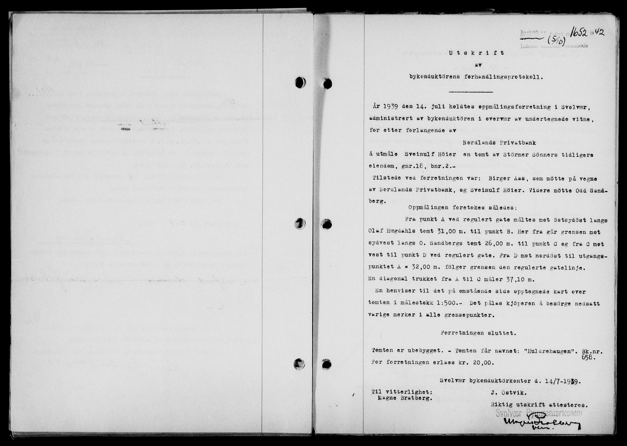 Lofoten sorenskriveri, SAT/A-0017/1/2/2C/L0010a: Mortgage book no. 10a, 1942-1943, Diary no: : 1652/1942