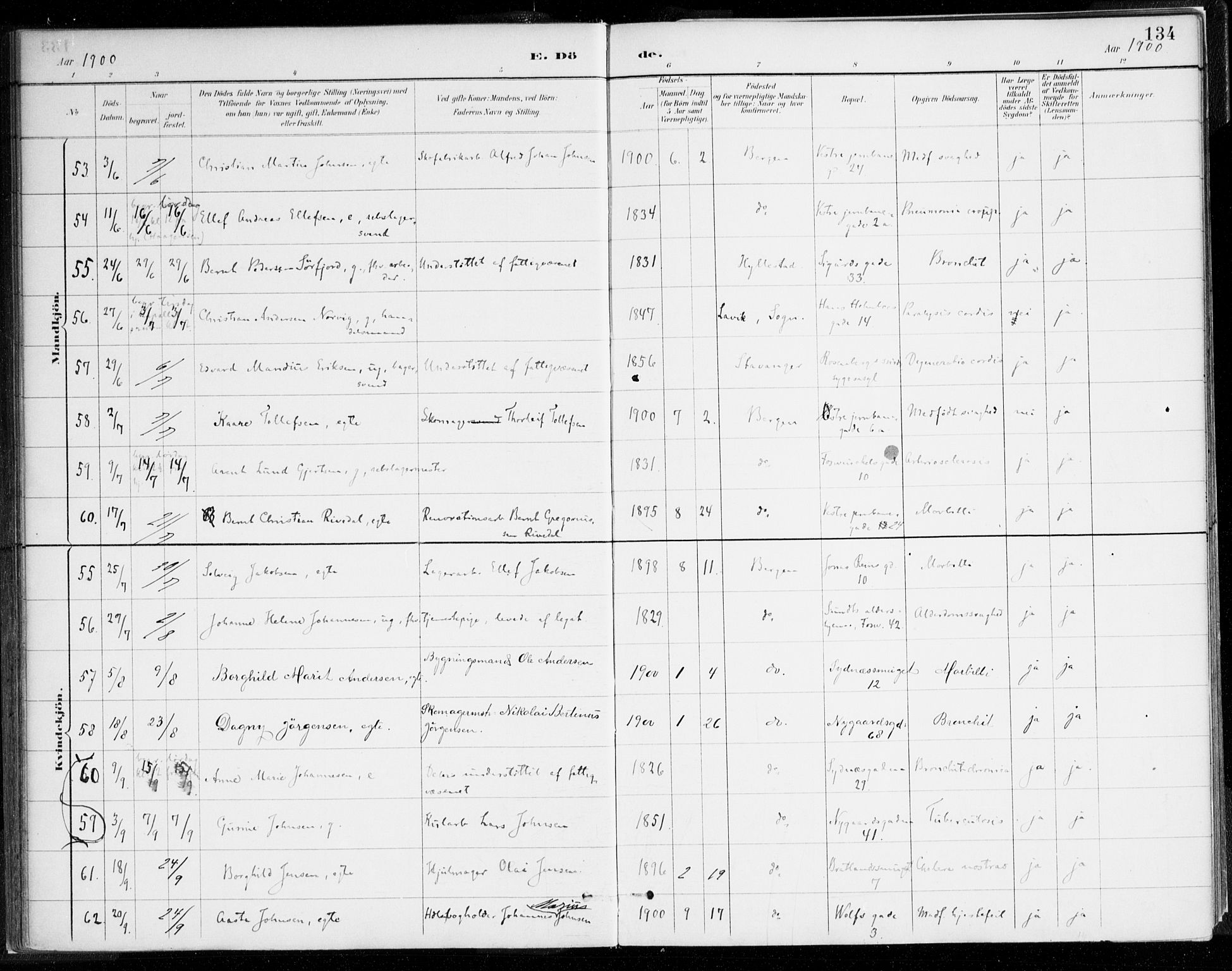 Johanneskirken sokneprestembete, SAB/A-76001/H/Haa/L0019: Parish register (official) no. E 1, 1885-1915, p. 134