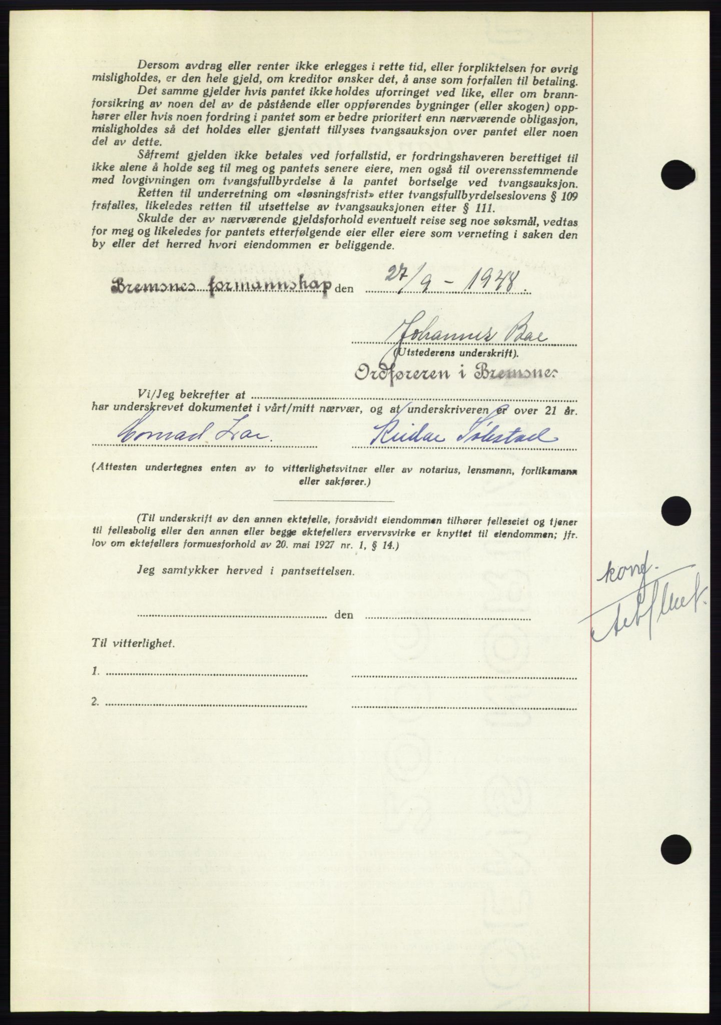 Nordmøre sorenskriveri, AV/SAT-A-4132/1/2/2Ca: Mortgage book no. B99, 1948-1948, Diary no: : 2806/1948