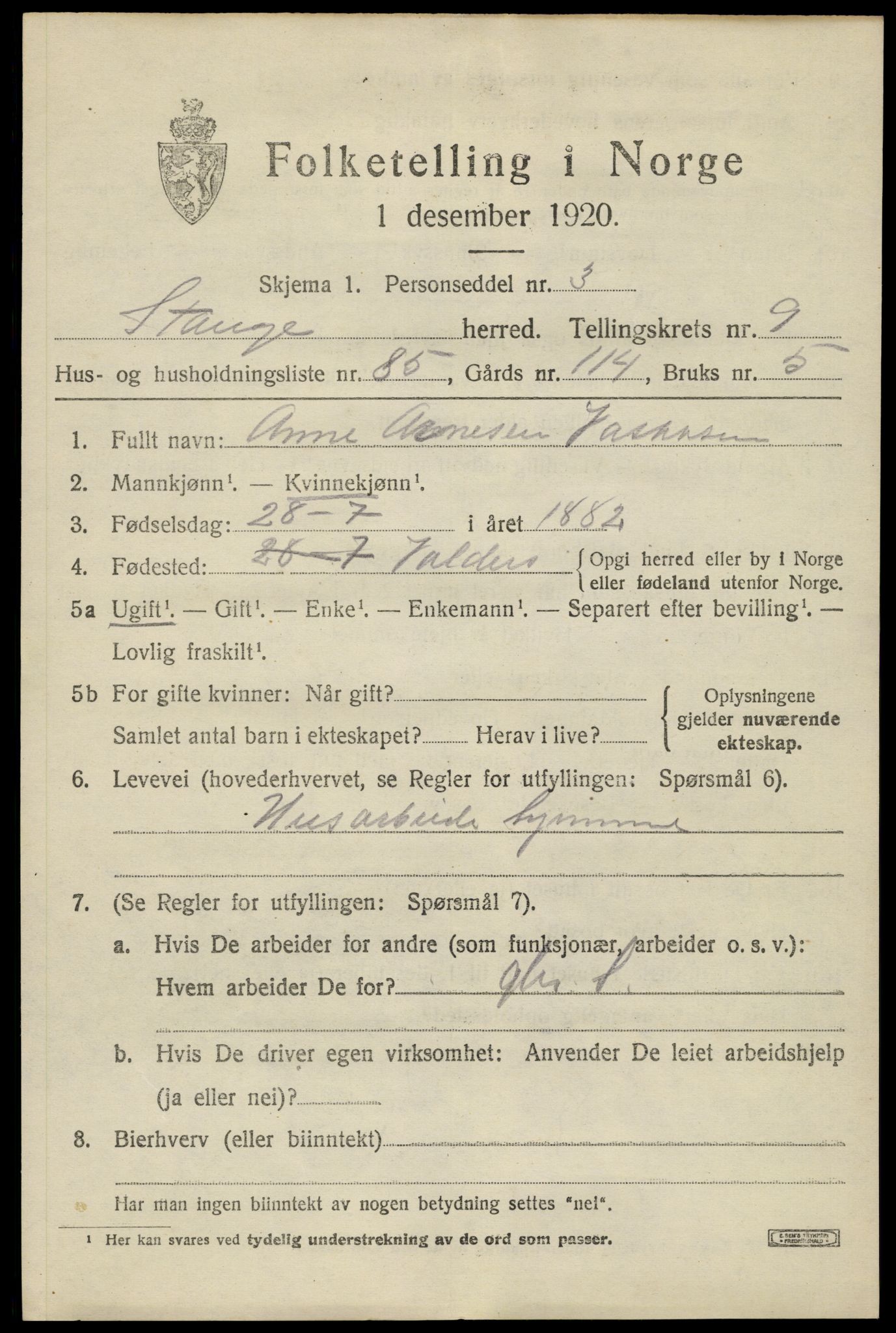 SAH, 1920 census for Stange, 1920, p. 15649