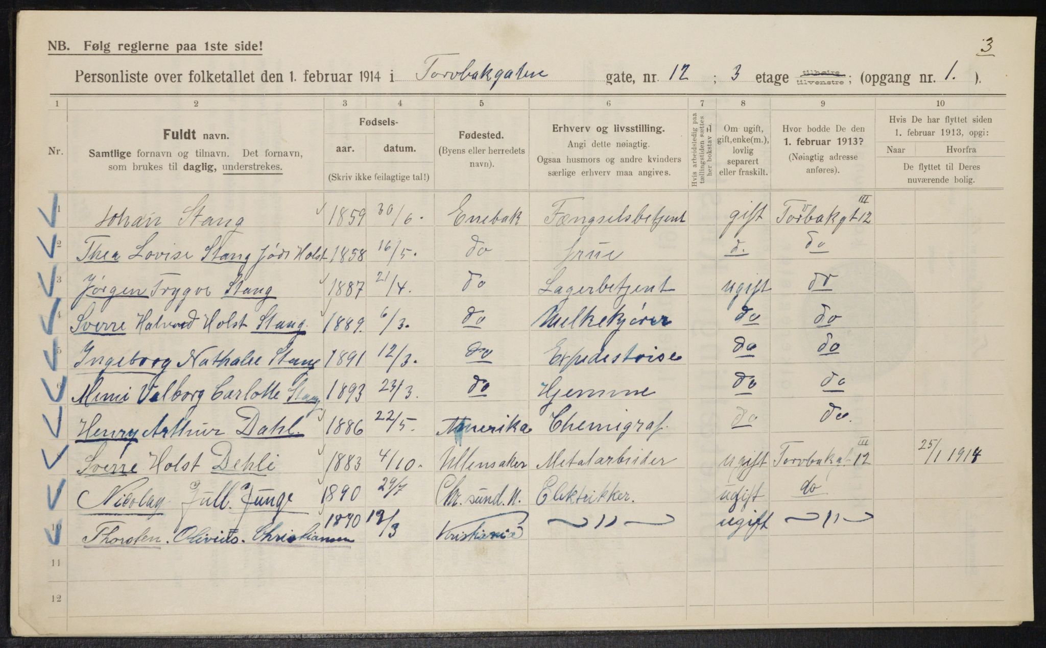 OBA, Municipal Census 1914 for Kristiania, 1914, p. 115952