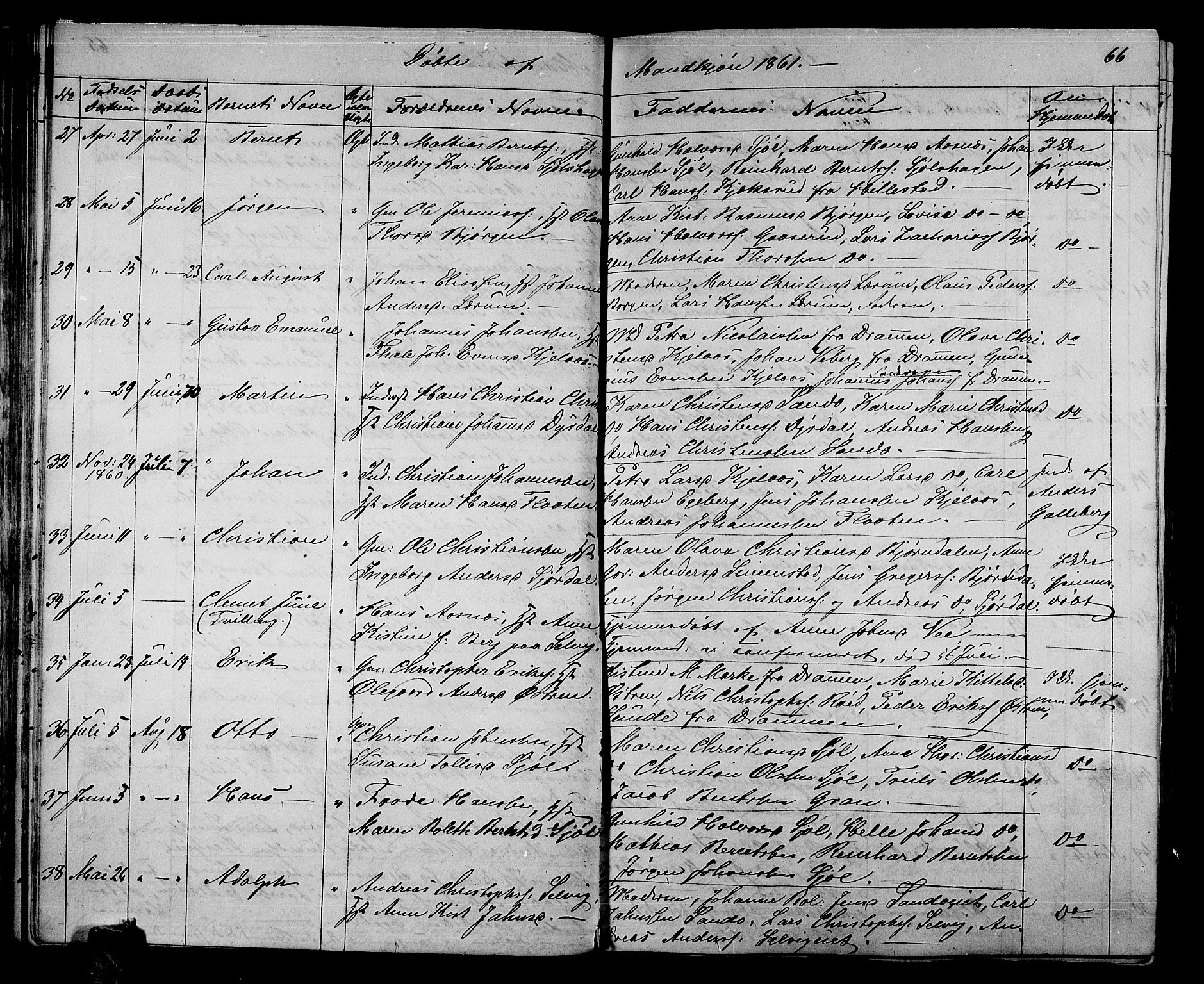 Sande Kirkebøker, AV/SAKO-A-53/G/Ga/L0002: Parish register (copy) no. 2, 1847-1863, p. 66