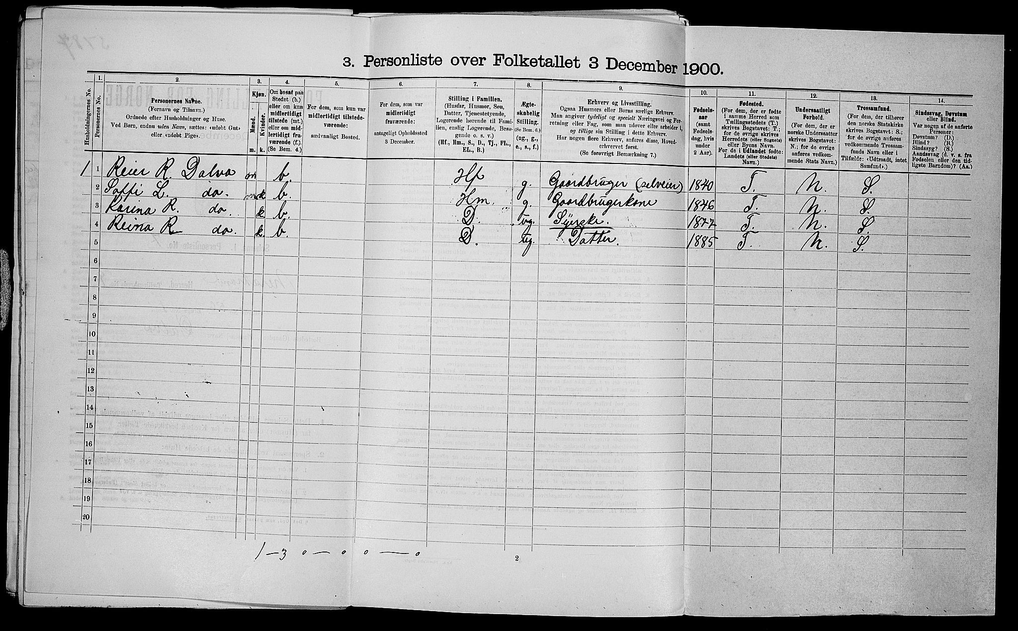 SAST, 1900 census for Nedstrand, 1900, p. 506