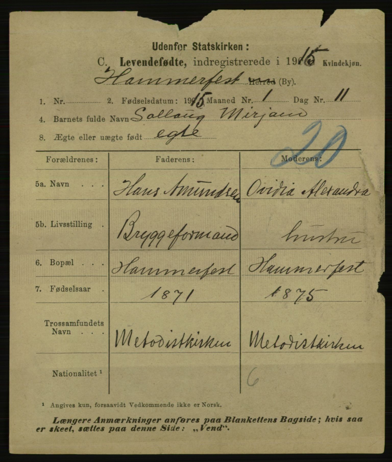 Statistisk sentralbyrå, Sosiodemografiske emner, Befolkning, AV/RA-S-2228/E/L0013: Fødte, gifte, døde dissentere., 1915, p. 1541