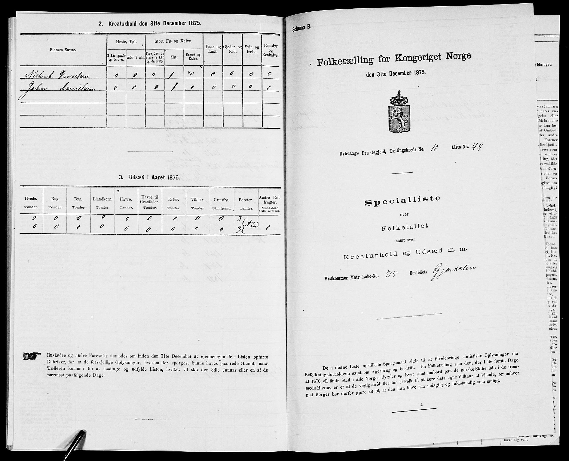 SAK, 1875 census for 0915P Dypvåg, 1875, p. 1405