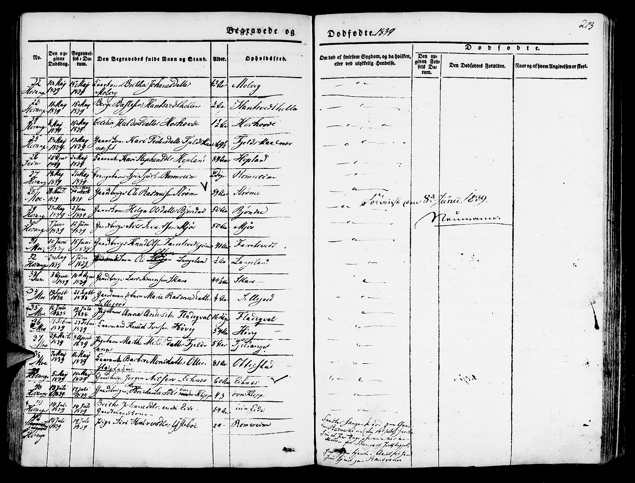 Hosanger sokneprestembete, SAB/A-75801/H/Haa: Parish register (official) no. A 7, 1835-1848, p. 213