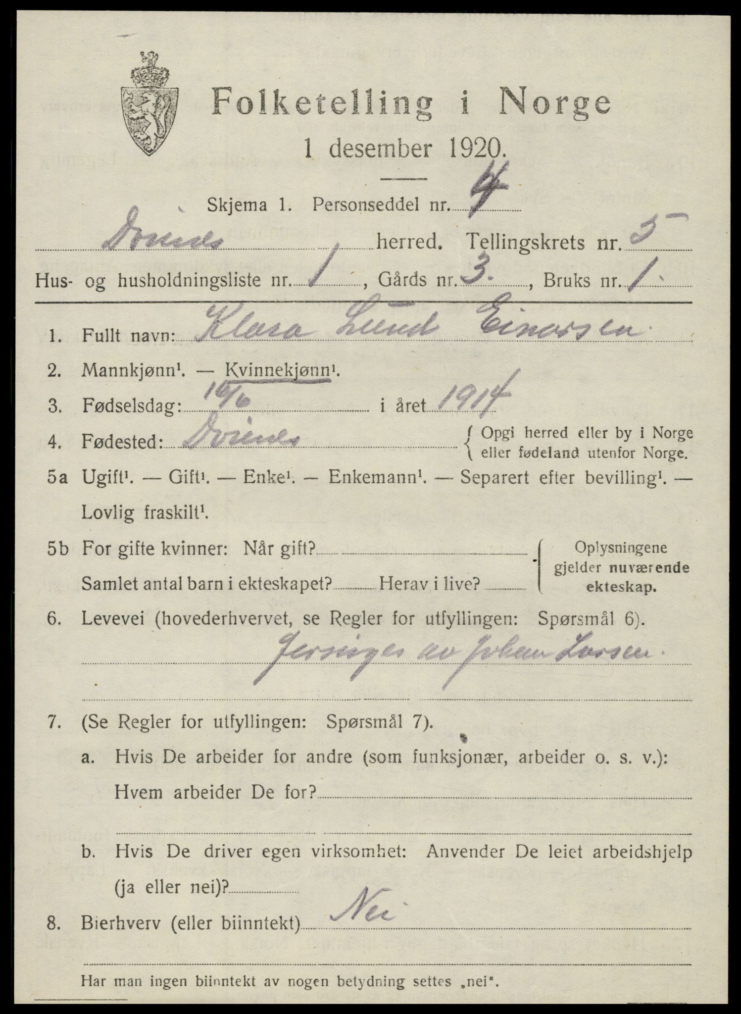 SAT, 1920 census for Dønnes, 1920, p. 2880