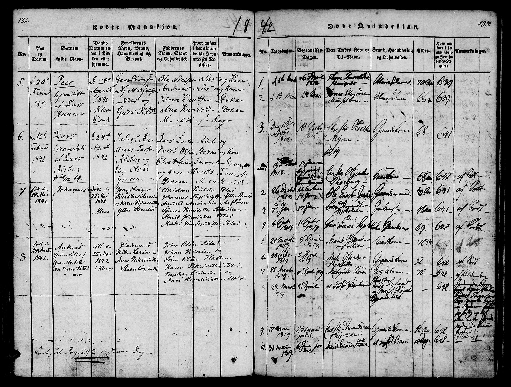 Ministerialprotokoller, klokkerbøker og fødselsregistre - Møre og Romsdal, SAT/A-1454/557/L0679: Parish register (official) no. 557A01, 1818-1843, p. 182-183